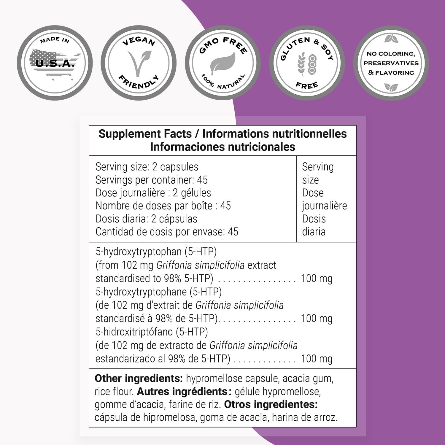 Supersmart - 5-HTP 100mg Per Day - Natural Energy Pills | Non-GMO & Gluten Free - 90 Vegetarian Capsules - Image 4