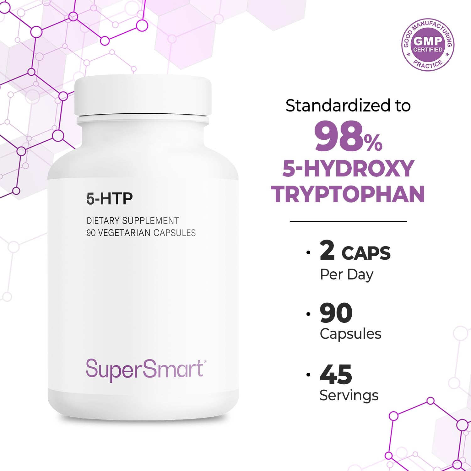 Supersmart - 5-HTP 100mg Per Day - Natural Energy Pills | Non-GMO & Gluten Free - 90 Vegetarian Capsules - Image 5