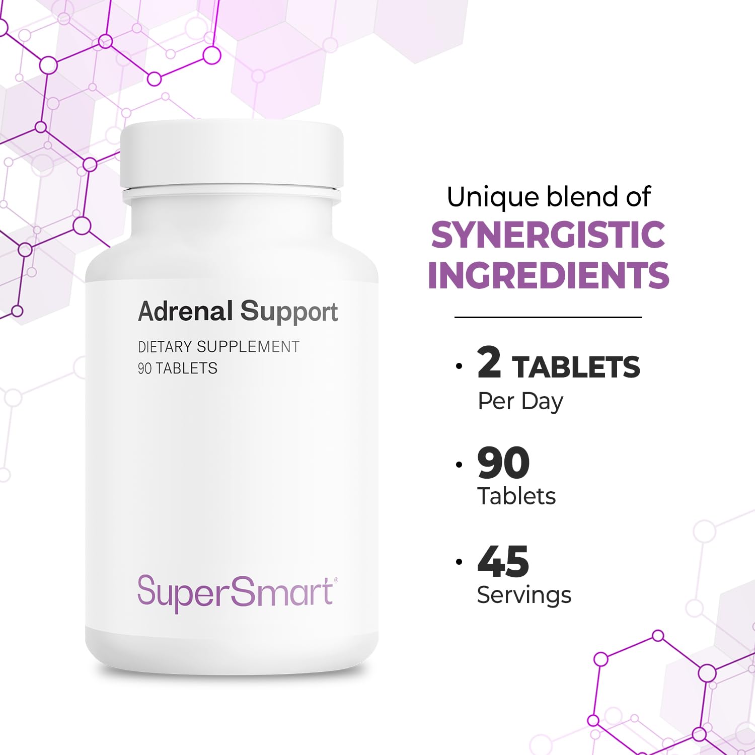 Supersmart - Adrenal Support (Advanced Formula) - with Rhodiola Rosea, Holy Basil Tulsi, Magnesium - Adaptogenic Herbs Supplement | Non-GMO & Gluten Free - 90 Tablets - Image 5