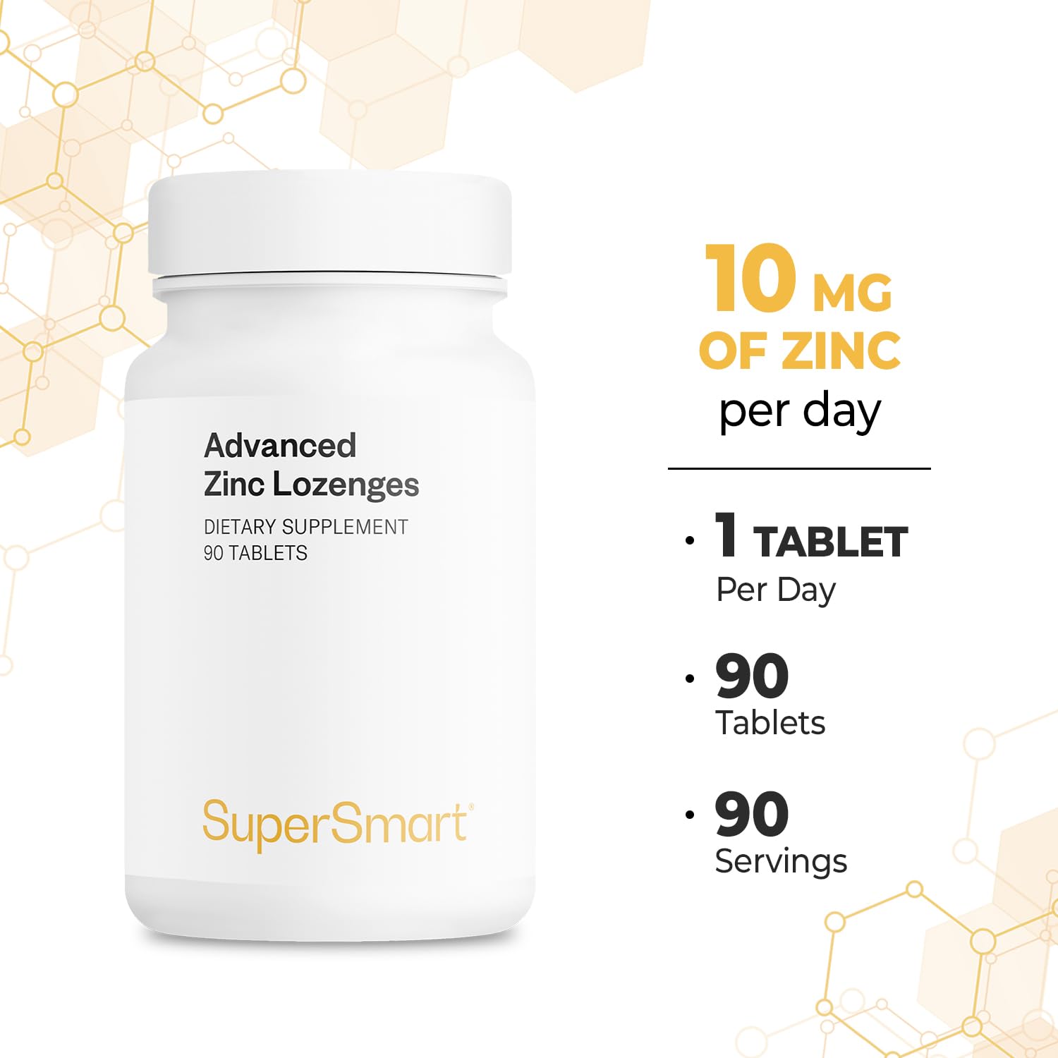 Supersmart - Advanced Zinc Lozenges 10mg per Day (Mint Flavored) Highly Bioavailable - Zinc Bisglycinate | Non-GMO & Gluten Free - 90 Tablets - Image 5