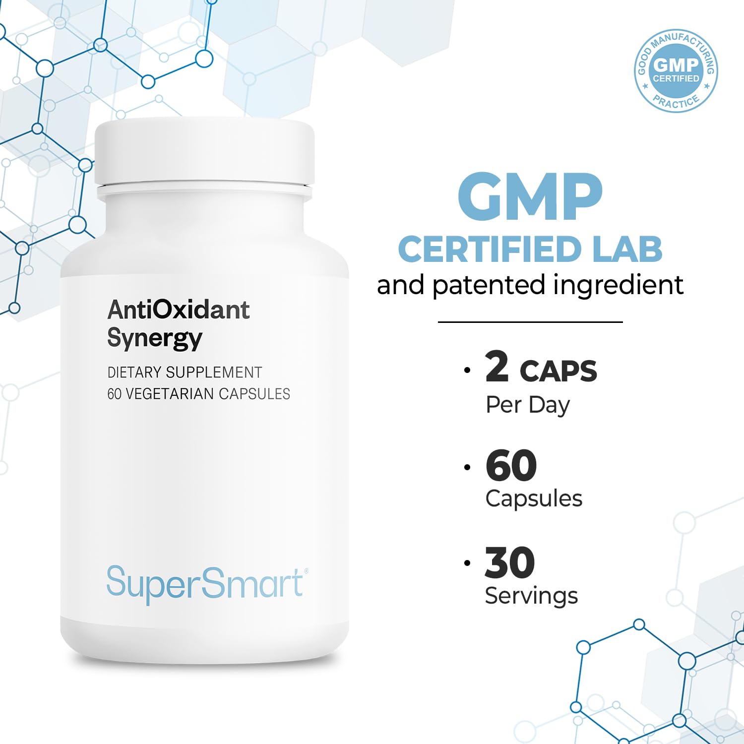 SuperSmart AntiOxidant Synergy (Advanced Formula) - All-in-1 Supplement - with EGCg, Berries, Polyphenols, Resveratrol, Alpha Lipoic Acid | Non-GMO & Gluten Free - 60 Vegetarian Capsules - Image 5