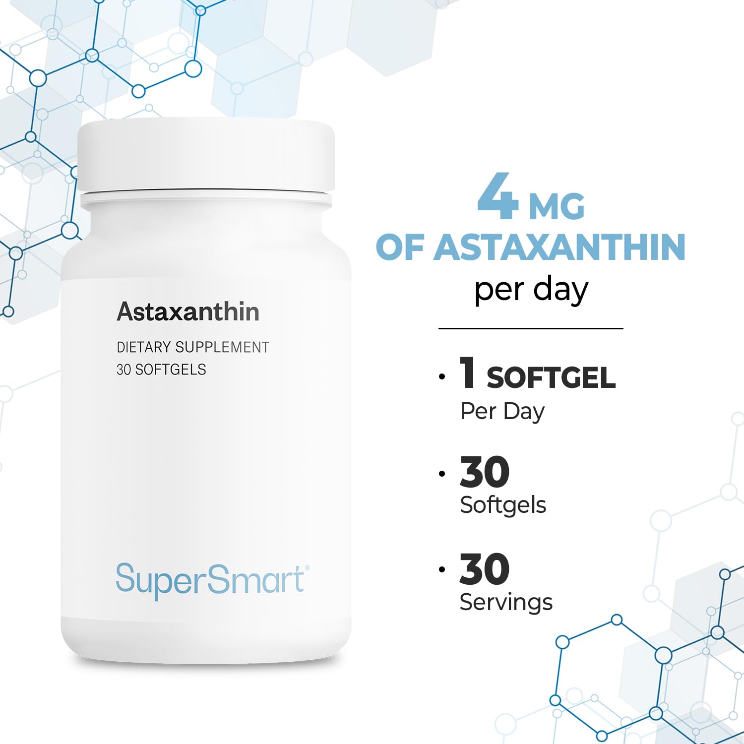 Supersmart Astaxanthin 4mg per Day (Patented & High Potency) - with AstaPure, Vitamin E, Olive Oil - Antioxidant Carotenoid | Non-GMO & Gluten Free - 30 softgels - Image 5