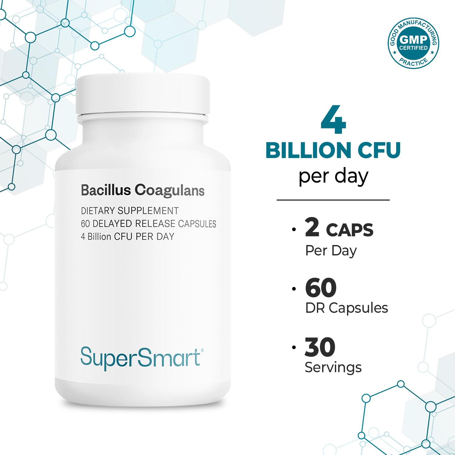 Supersmart Bacillus Coagulans Probiotic 4 Billion CFU per Day (High Absorption) - Lactobacillus Sporogenes Supplement | Non-GMO & Gluten Free - 60 Delayed Release Capsules - Image 5