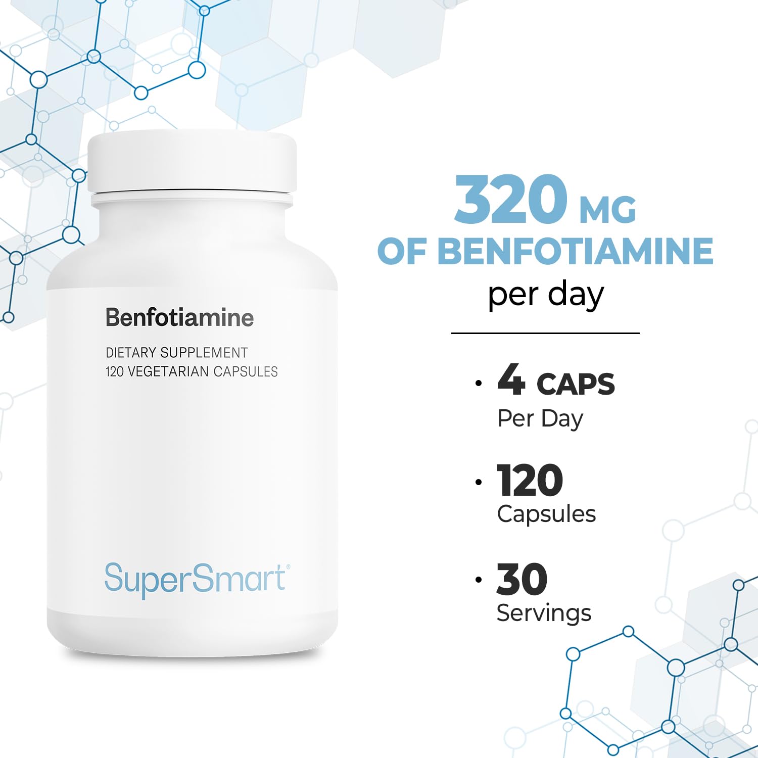 Supersmart - Benfotiamine 320mg per Day (High Potency) - Bioavailable Thiamine - Vitamin B1 Benfotiamine Supplement | Non-GMO & Gluten Free - 120 Vegetarian Capsules - Image 5