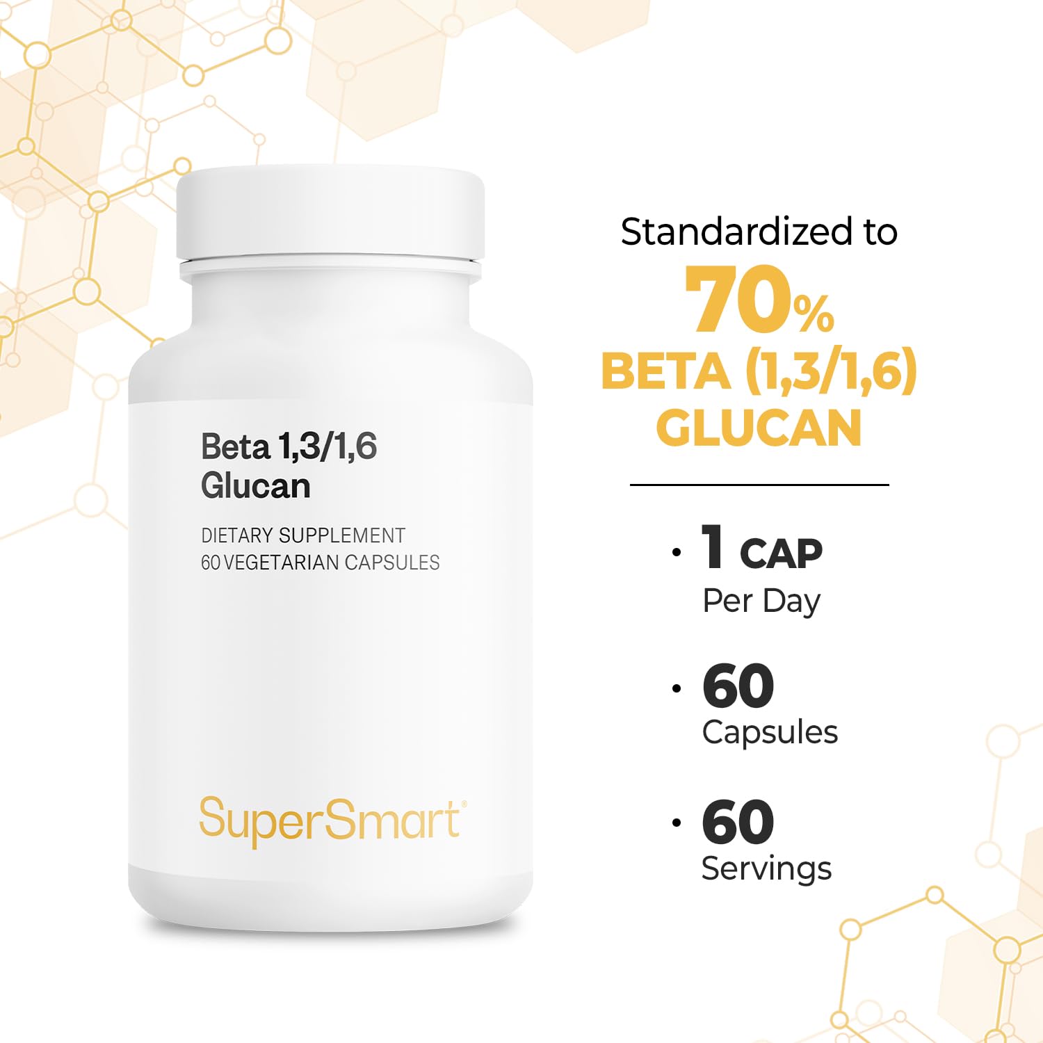 Supersmart - Beta Glucan Supplement 250mg per Day (High Strength) - Beta 1.3/1.6 Glucans - Saccharomyces Cerevisiae Extract | Non-GMO & Gluten Free - 60 Vegetarian Capsules - Image 5