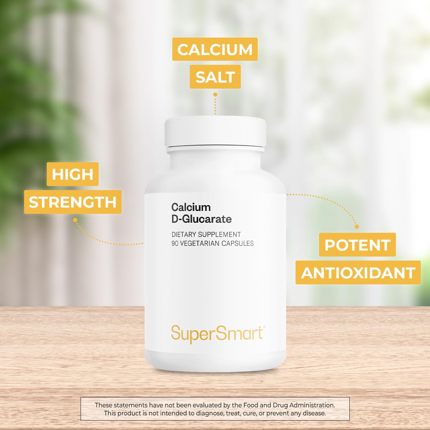 SuperSmart Calcium D-Glucarate 1500mg per Day (High Strength) - Calcium Supplement | Non-GMO & Gluten Free - 90 Vegetarian Capsules - Image 3