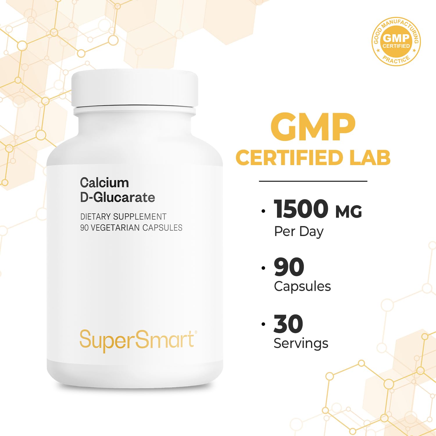 SuperSmart Calcium D-Glucarate 1500mg per Day (High Strength) - Calcium Supplement | Non-GMO & Gluten Free - 90 Vegetarian Capsules - Image 5