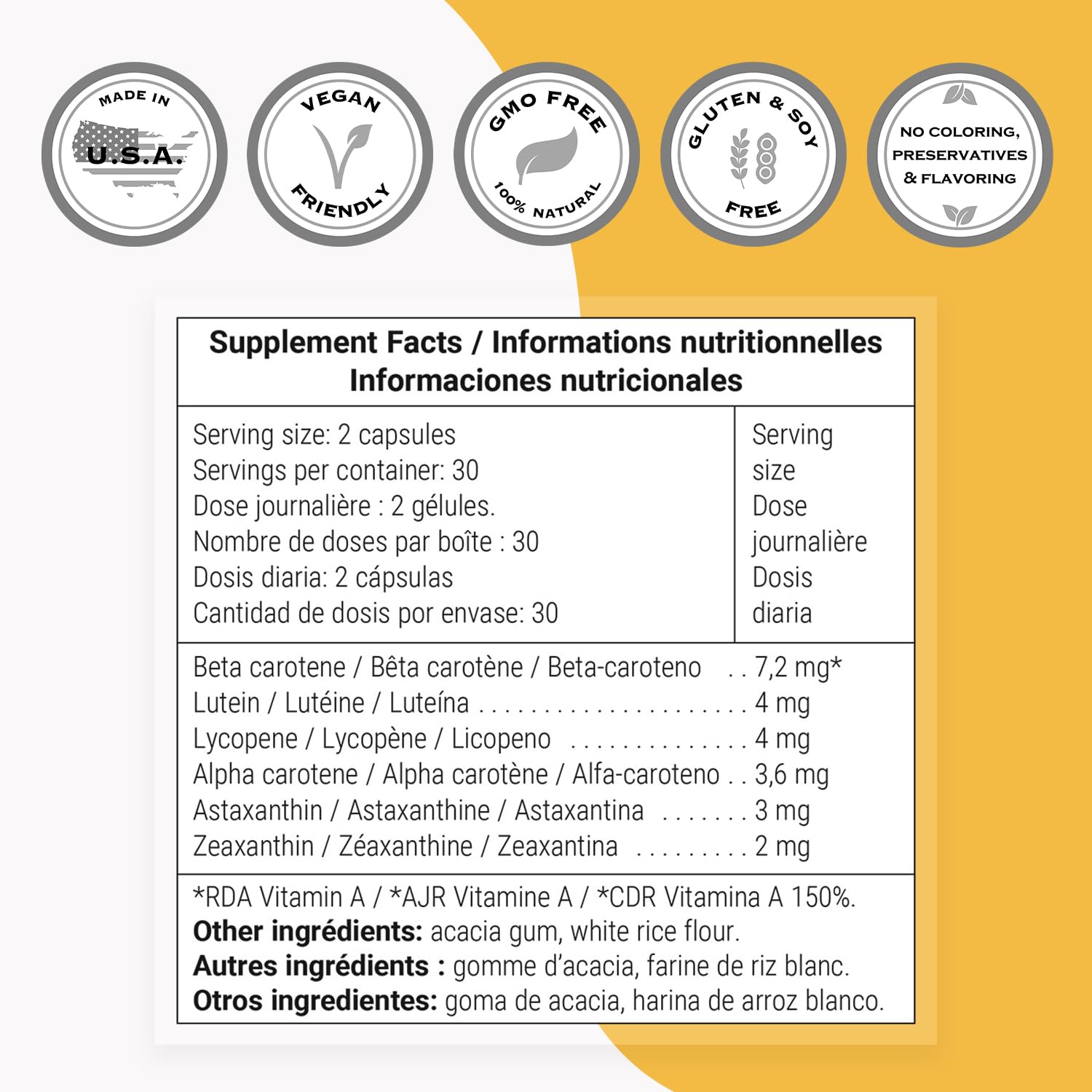 Supersmart - Carottol - Carotenoid Complex Supplement - with Beta Carotene, Lycopene, Lutein & Zeaxanthin | Non-GMO & Gluten Free - 60 Vegetarian Capsules - Image 4