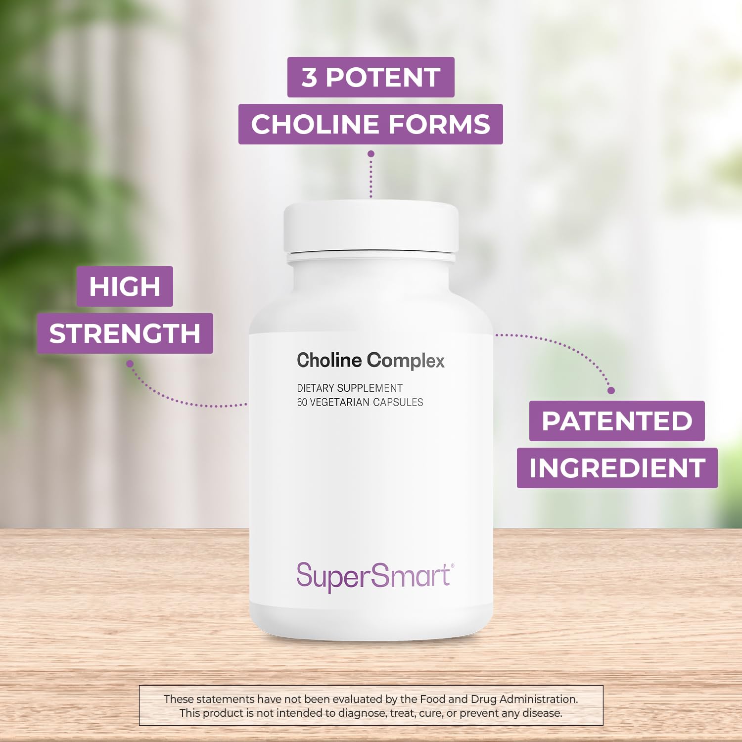 Supersmart - Choline Complex (Patented & High Strength) - with Choline Bitartrate, GPC Choline & CDP Choline - High Potency Choline Supplements | Non-GMO & Gluten Free - 60 Vegetarian Capsules - Image 3