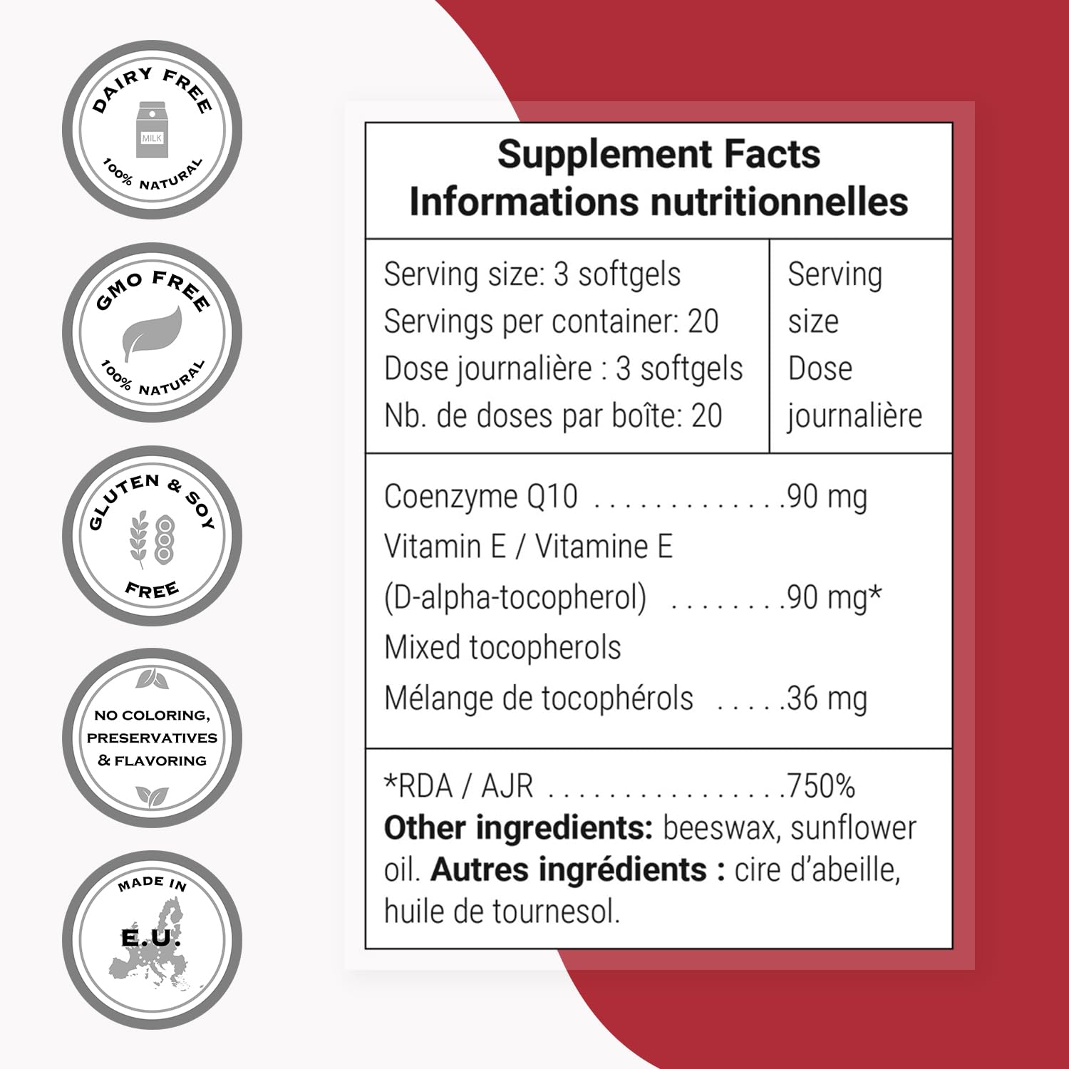 Supersmart - Co-Enzyme Q10 (CoQ10) 90mg per Day - Ubiquinol Supplement with Tocopherols & Vitamin E | Non-GMO & Gluten Free - 60 Softgels - Image 4