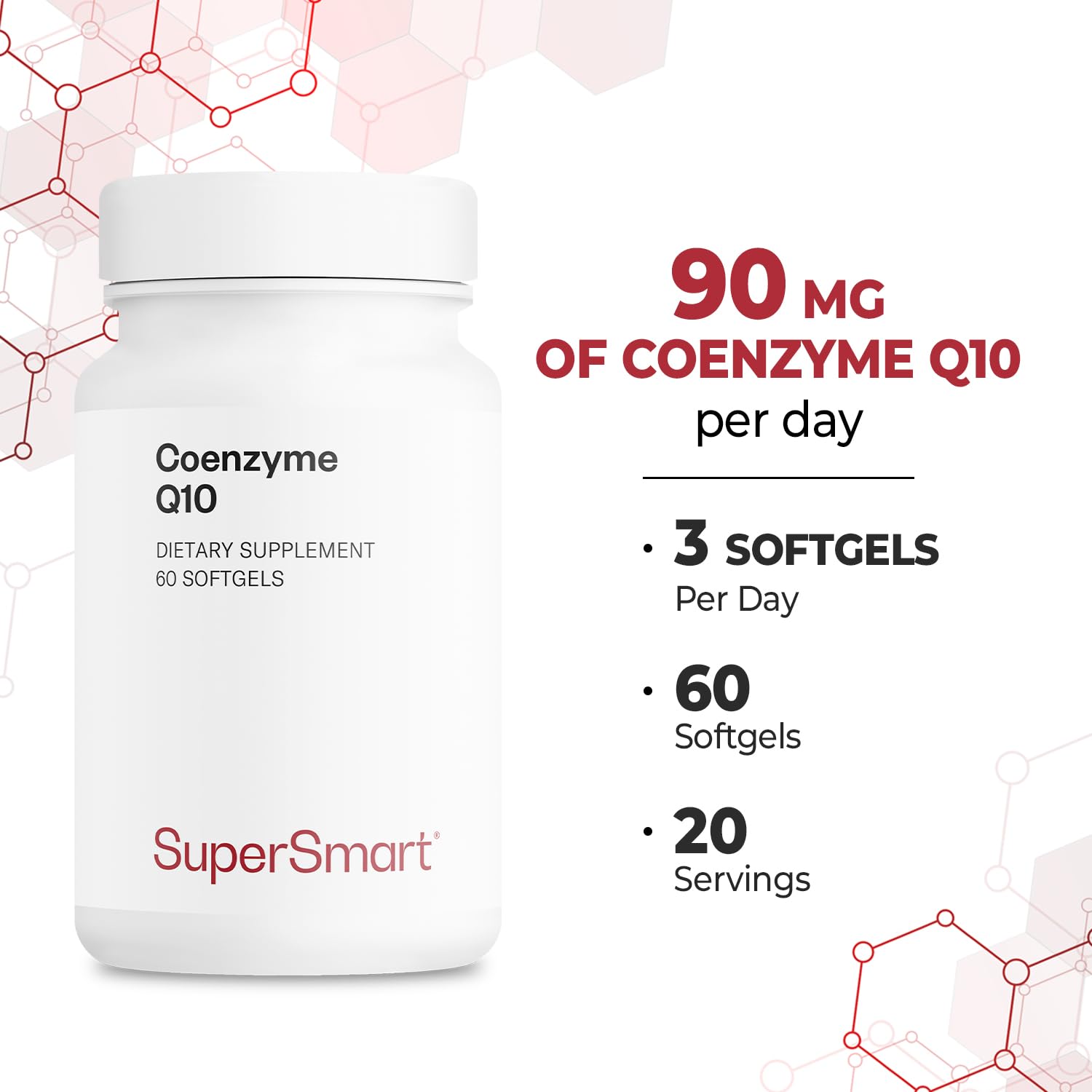 Supersmart - Co-Enzyme Q10 (CoQ10) 90mg per Day - Ubiquinol Supplement with Tocopherols & Vitamin E | Non-GMO & Gluten Free - 60 Softgels - Image 5
