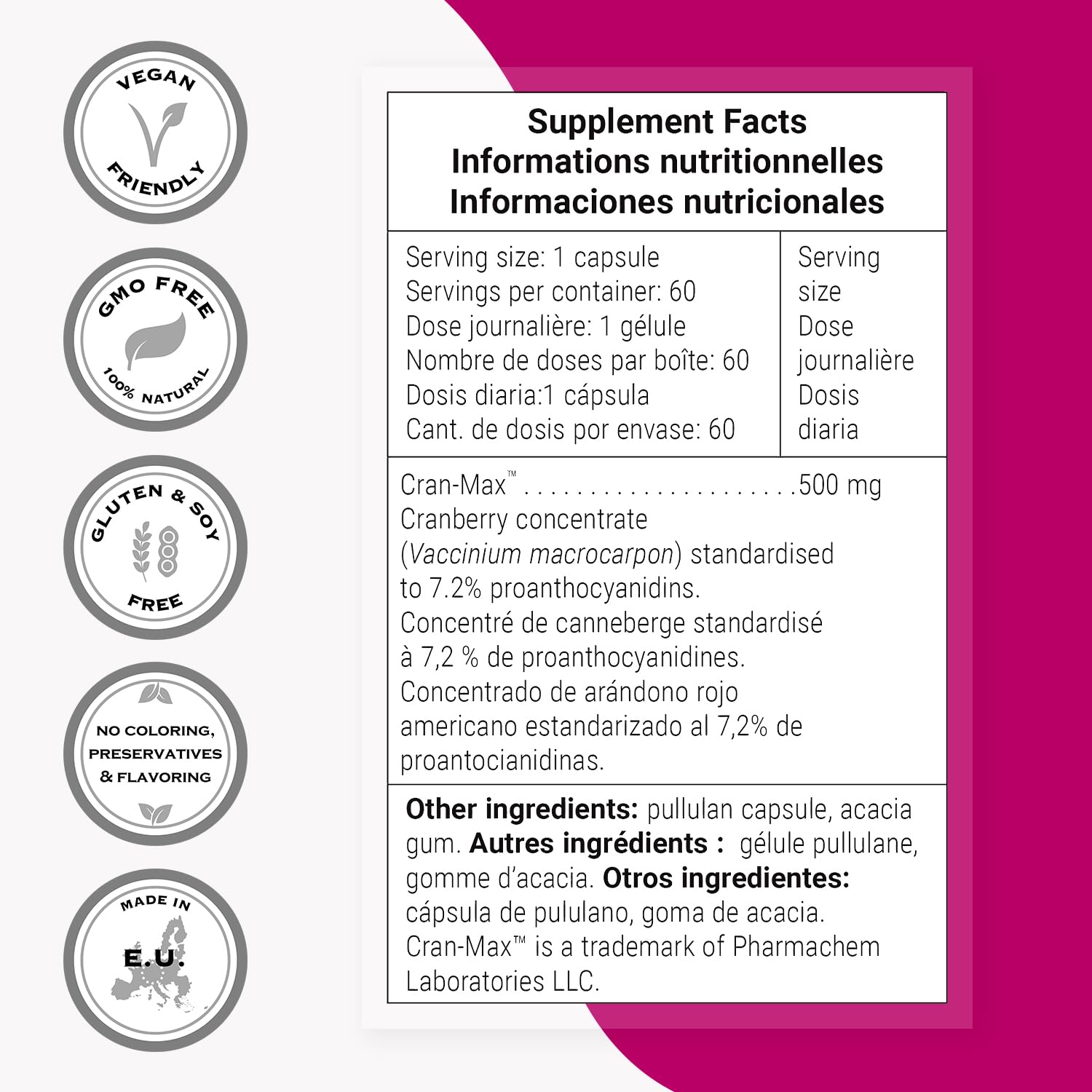 Supersmart - Cran-Max 500mg per Day (Patented) - Cranberry Supplement - High Concentrate Extract of Proanthocyanidins | Non-GMO & Gluten Free - 60 Vegetarian Capsules - Image 4