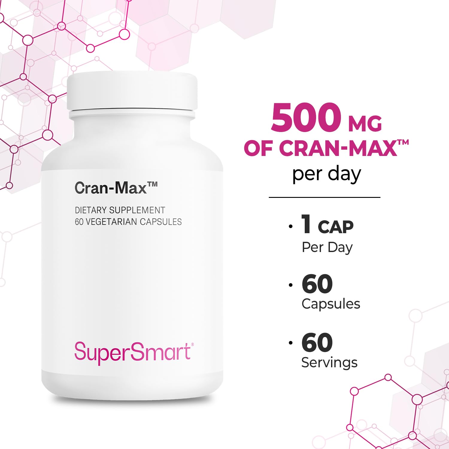 Supersmart - Cran-Max 500mg per Day (Patented) - Cranberry Supplement - High Concentrate Extract of Proanthocyanidins | Non-GMO & Gluten Free - 60 Vegetarian Capsules - Image 5