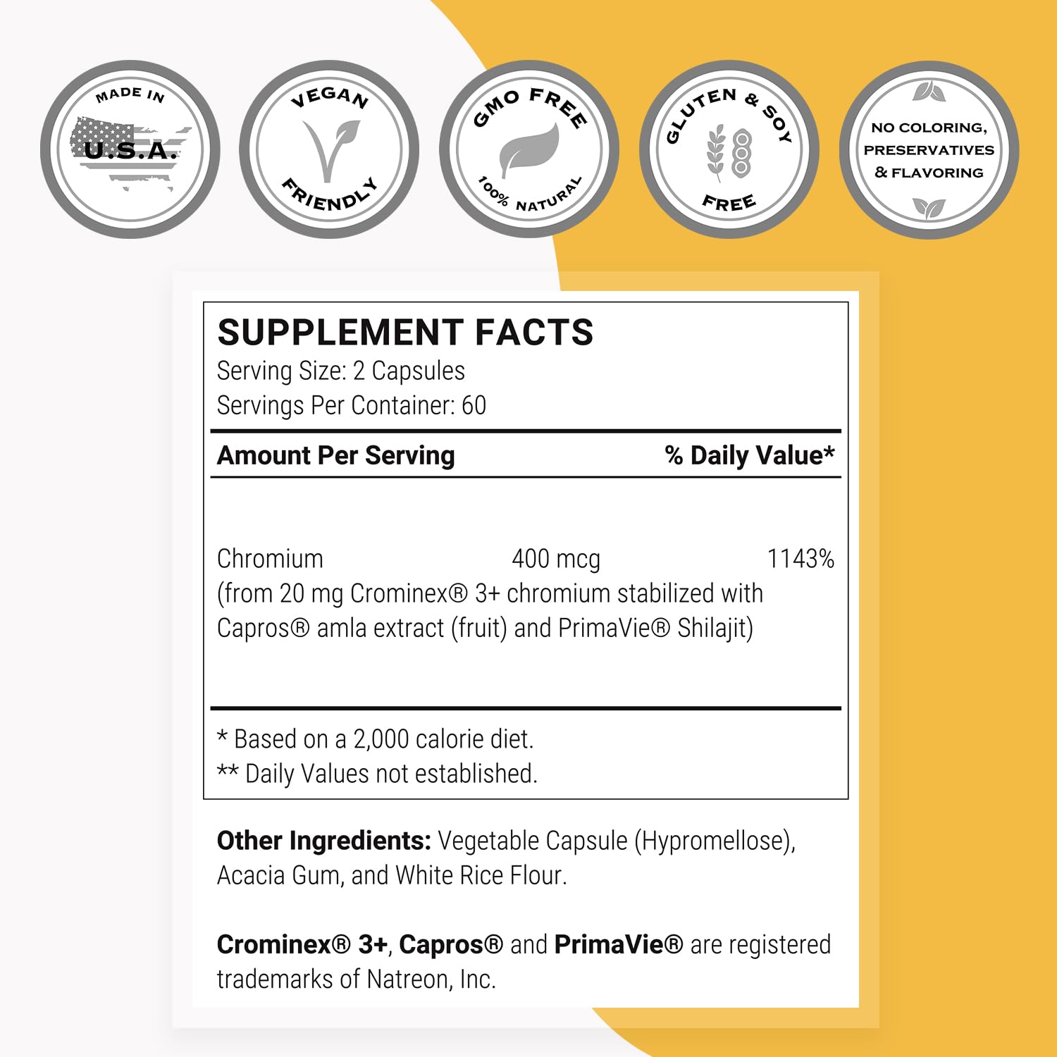 SuperSmart Crominex 3+ 400mcg - Optimised Chromium (Patented) - Advanced Formula with Amla Extract & Shilajit | Non-GMO & Gluten Free - 120 Vegetarian Capsules - Image 4