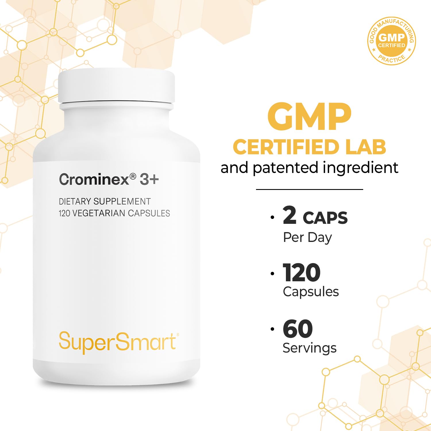 SuperSmart Crominex 3+ 400mcg - Optimised Chromium (Patented) - Advanced Formula with Amla Extract & Shilajit | Non-GMO & Gluten Free - 120 Vegetarian Capsules - Image 5