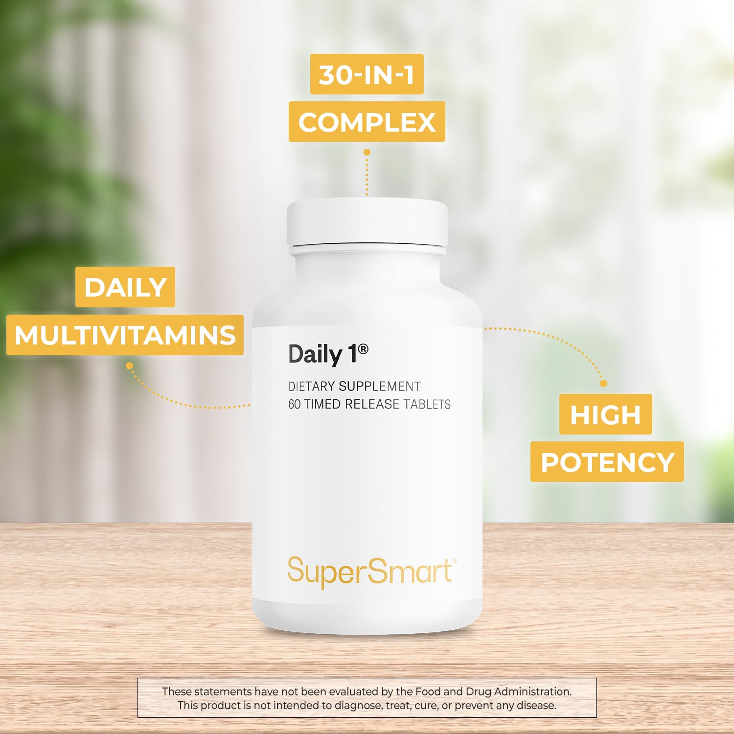 Supersmart - Daily 1® Timed Release - Multivitamin Supplement for Women & Men - with BioPQQ®, Vitamin A, B, C, D & E, Biotin, Quercetin & Fisetin | Made in USA | Non-GMO & Gluten Free - 60 Tablets - Image 3
