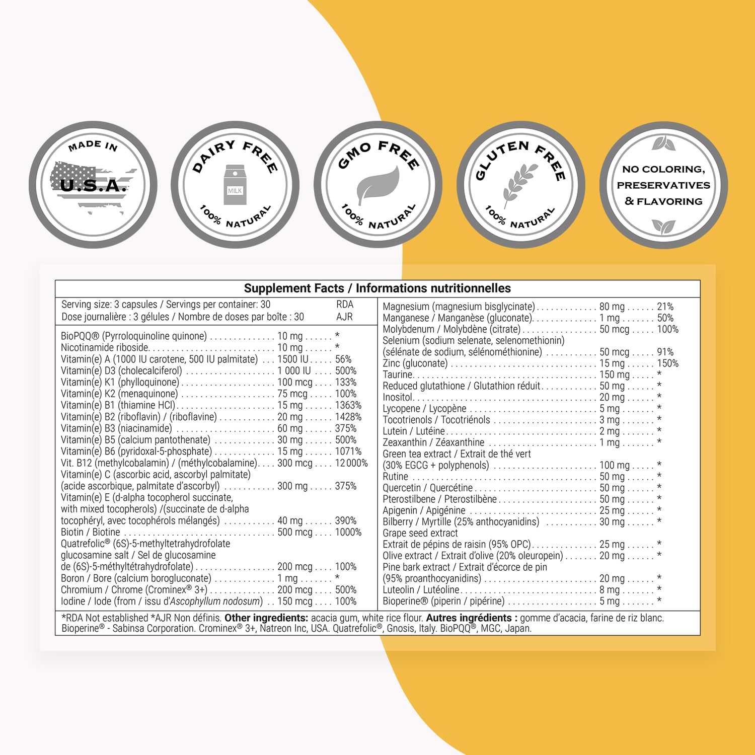 Supersmart Daily3 + Bio PQQ (All-in-One Formula) - Multivitamin for Women and Men - 45 Essential Nutrients | Non-GMO & Gluten-Free | 1 Month Supply - 90 Vegetarian Capsules - Image 4