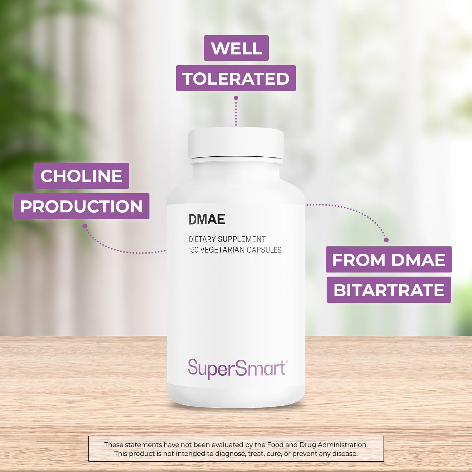 Supersmart - DMAE Supplement 390mg per Day (Dimethylaminoethanol) - from DMAE Bitartrate - Choline Production | Non-GMO & Gluten Free - 150 Vegetarian Capsules - Image 3