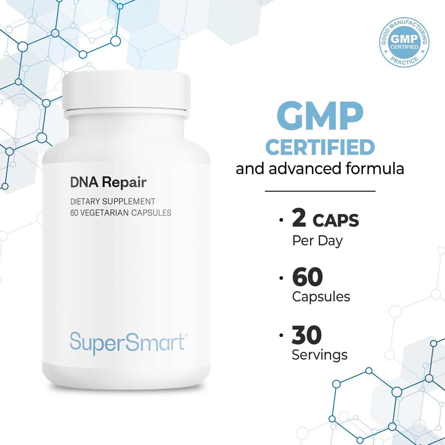 Supersmart DNA Repair (Advanced Formula) - with AC-11, Sulforaphane Glucosinolate, SOD Gliadins Complex - High Potency Antioxidant Supplement | Non-GMO & Gluten Free - 60 Vegetarian Capsules - Image 5