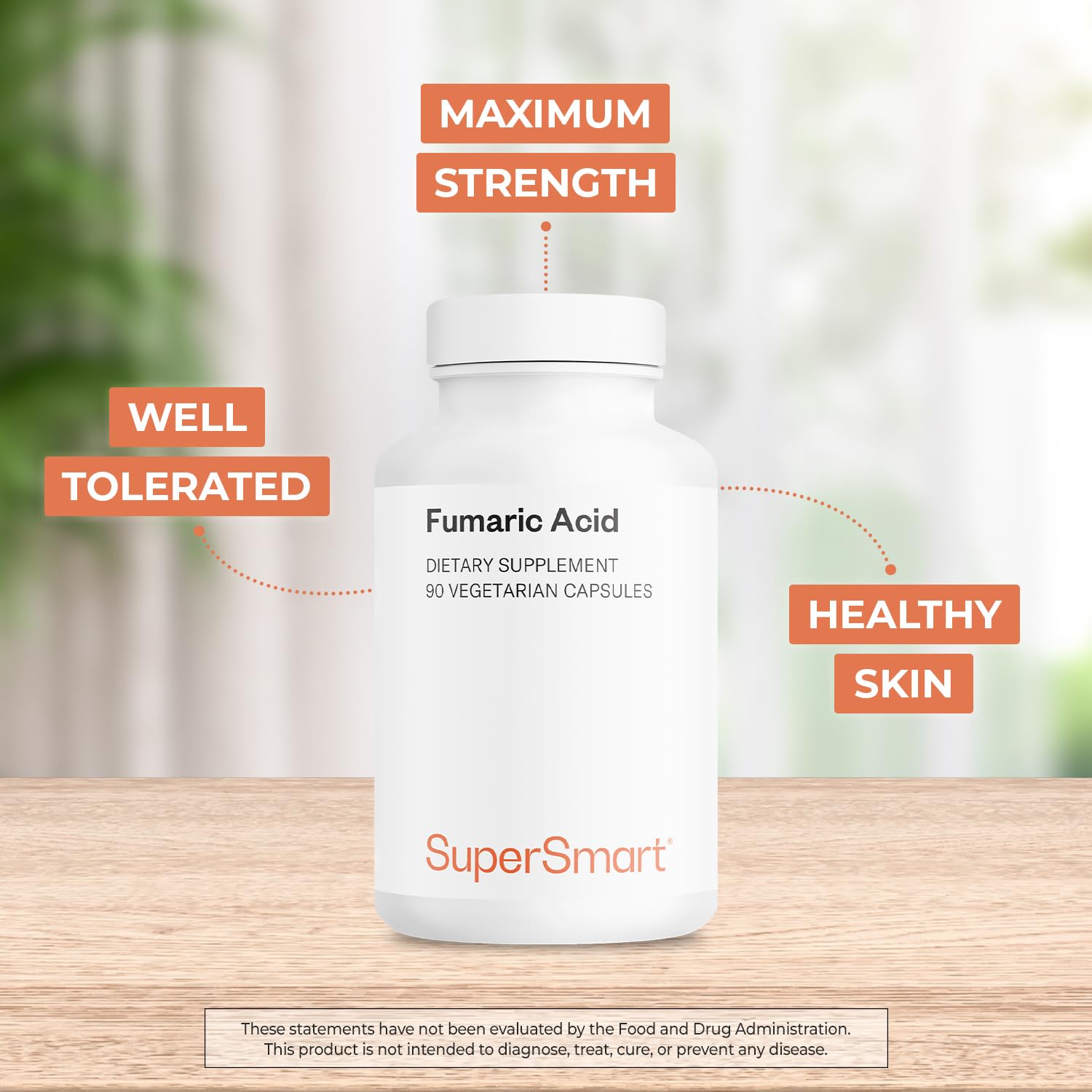 Supersmart - Fumaric Acid 500mg per Day - Help with Patches of Peeling Skin | Non-GMO & Gluten Free - 90 Vegetarian Capsules - Image 3