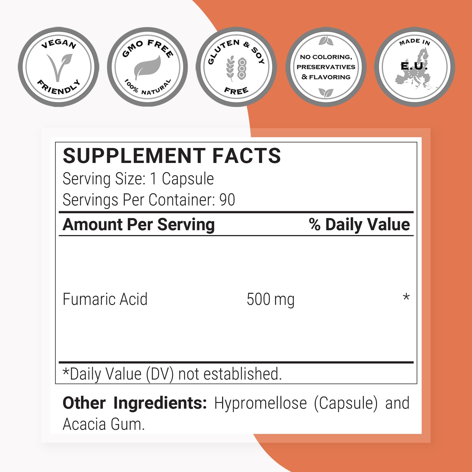 Supersmart - Fumaric Acid 500mg per Day - Help with Patches of Peeling Skin | Non-GMO & Gluten Free - 90 Vegetarian Capsules - Image 4