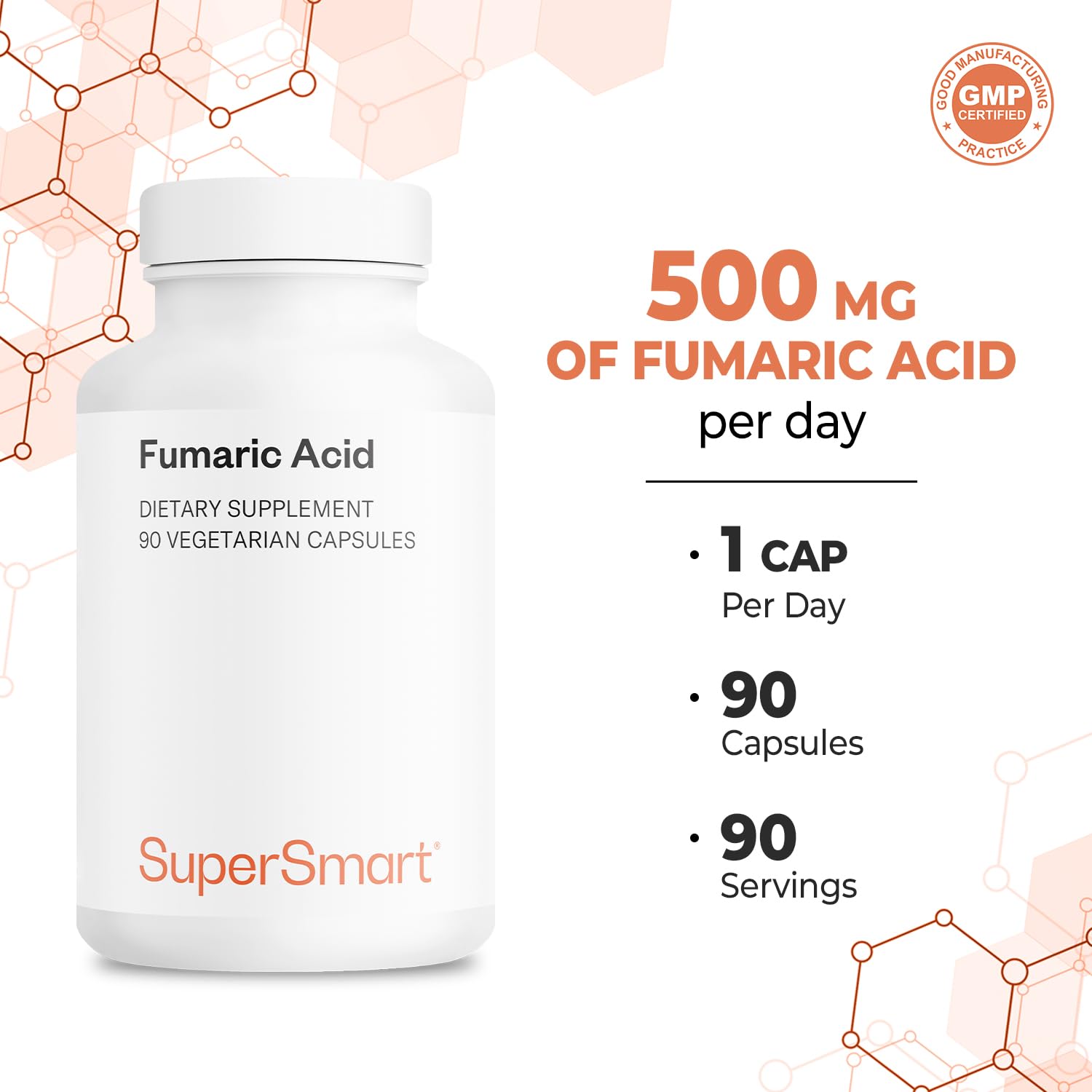 Supersmart - Fumaric Acid 500mg per Day - Help with Patches of Peeling Skin | Non-GMO & Gluten Free - 90 Vegetarian Capsules - Image 5