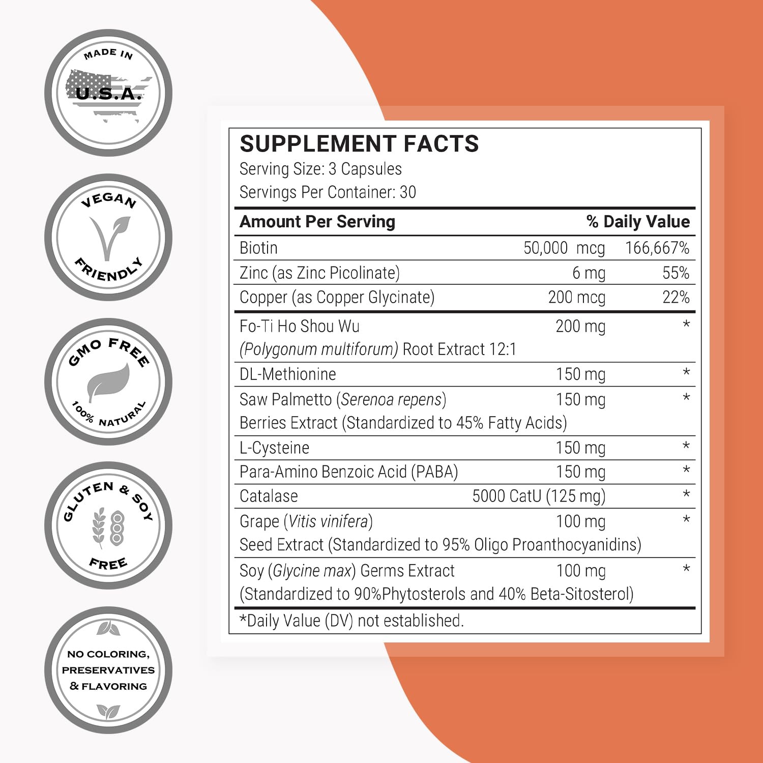 Supersmart Grey Hair Formula (Advanced Formula) - with Catalase, Copper, Biotin, Fo-Ti, Zinc, Saw Palmetto - Anti Gray Hair Supplement | Non-GMO & Gluten Free - 90 Vegetarian Capsules - Image 4