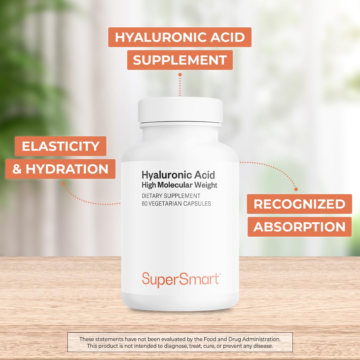 Supersmart Hyaluronic Acid Supplement 300mg per Day (Sodium Hyaluronate) - High Molecular Weight 1.2 Million Daltons | Non-GMO & Gluten Free - 60 Vegetarian Capsules - Image 3