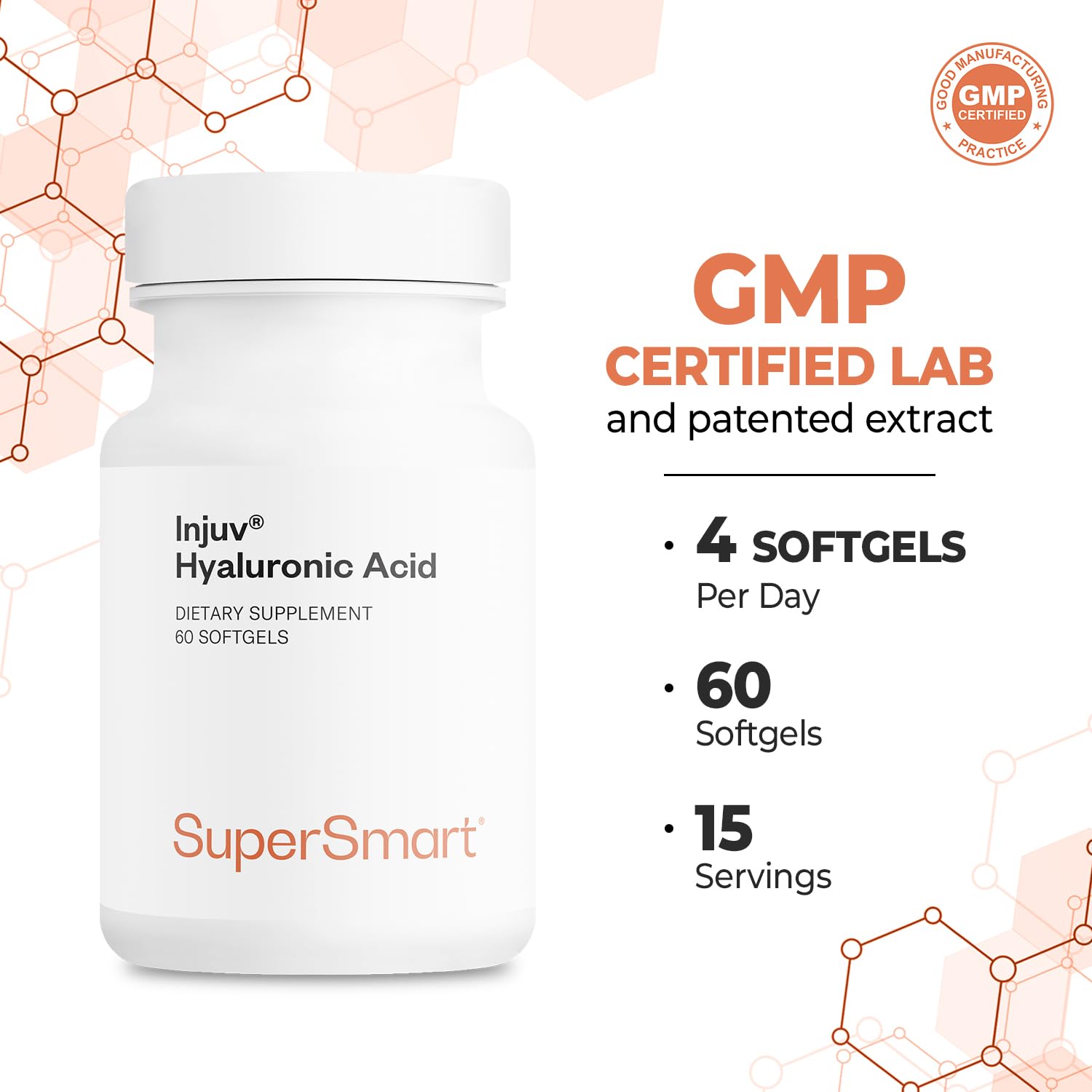 Supersmart - Injuv Hyaluronic Acid 280mg per Day (Highly Bioavailable) - Patented Hyaluronic Acid HA Supplement - Skin & Joints | Gluten Free - 60 Softgels - Image 5