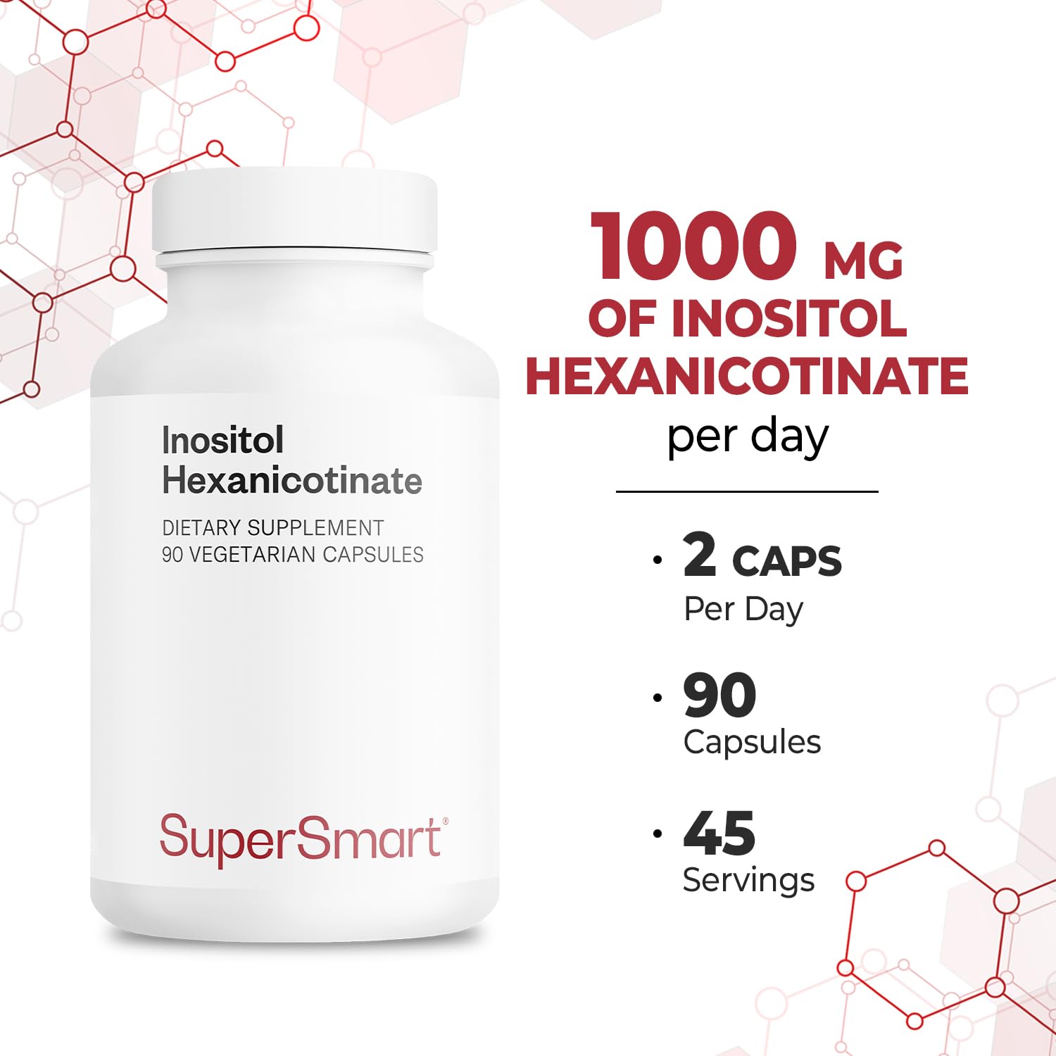 Supersmart - Inositol Hexanicotinate 1500mg per Day (High Strength Niacin Flush Free) - Improved Vitamin B3 Supplement | Non-GMO & Gluten Free - 90 Vegetarian Capsules - Image 5