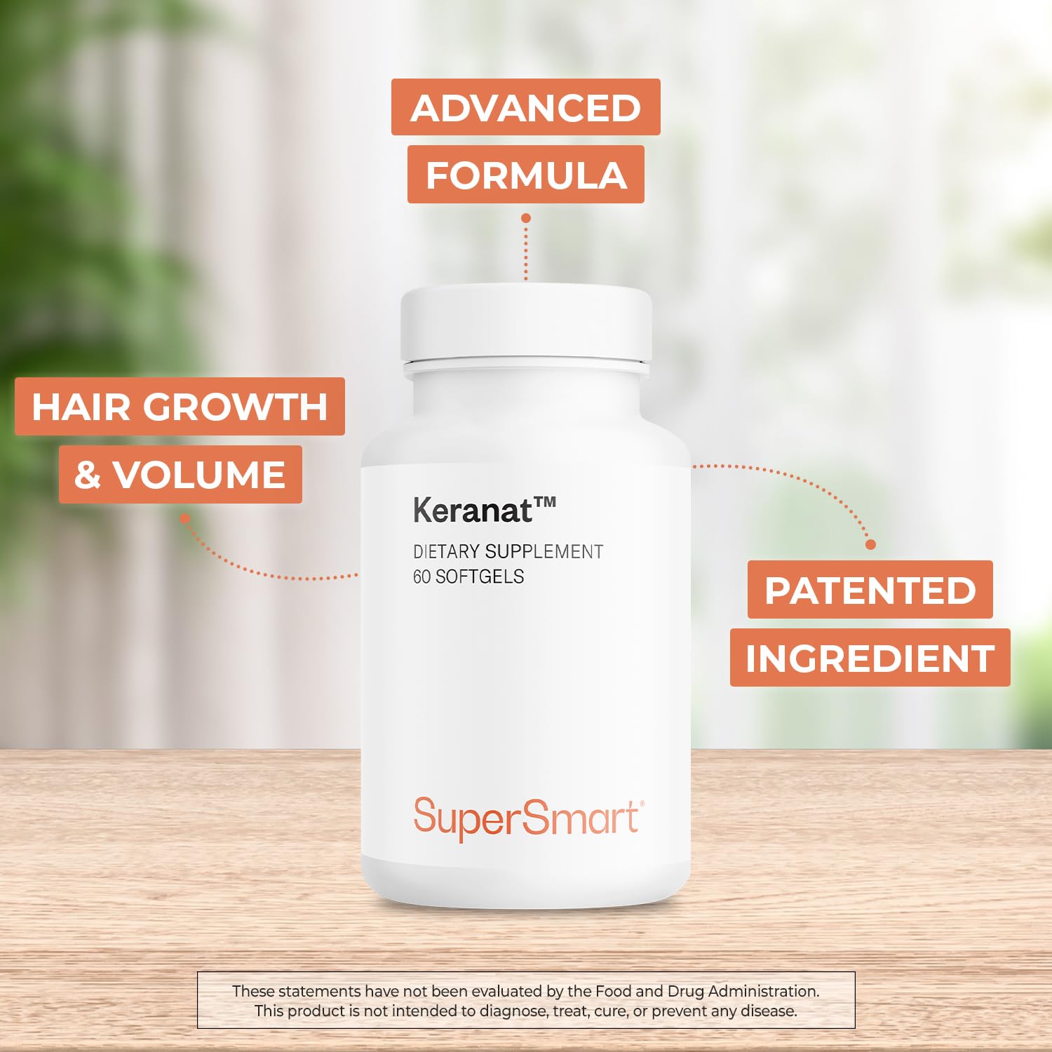 Supersmart - Keranat (Advanced Formula with Biotin) - Hair Supplement for Volume & Growth - Hair Loss Vitamins | Non-GMO & Gluten Free - 60 Softgels - Image 3