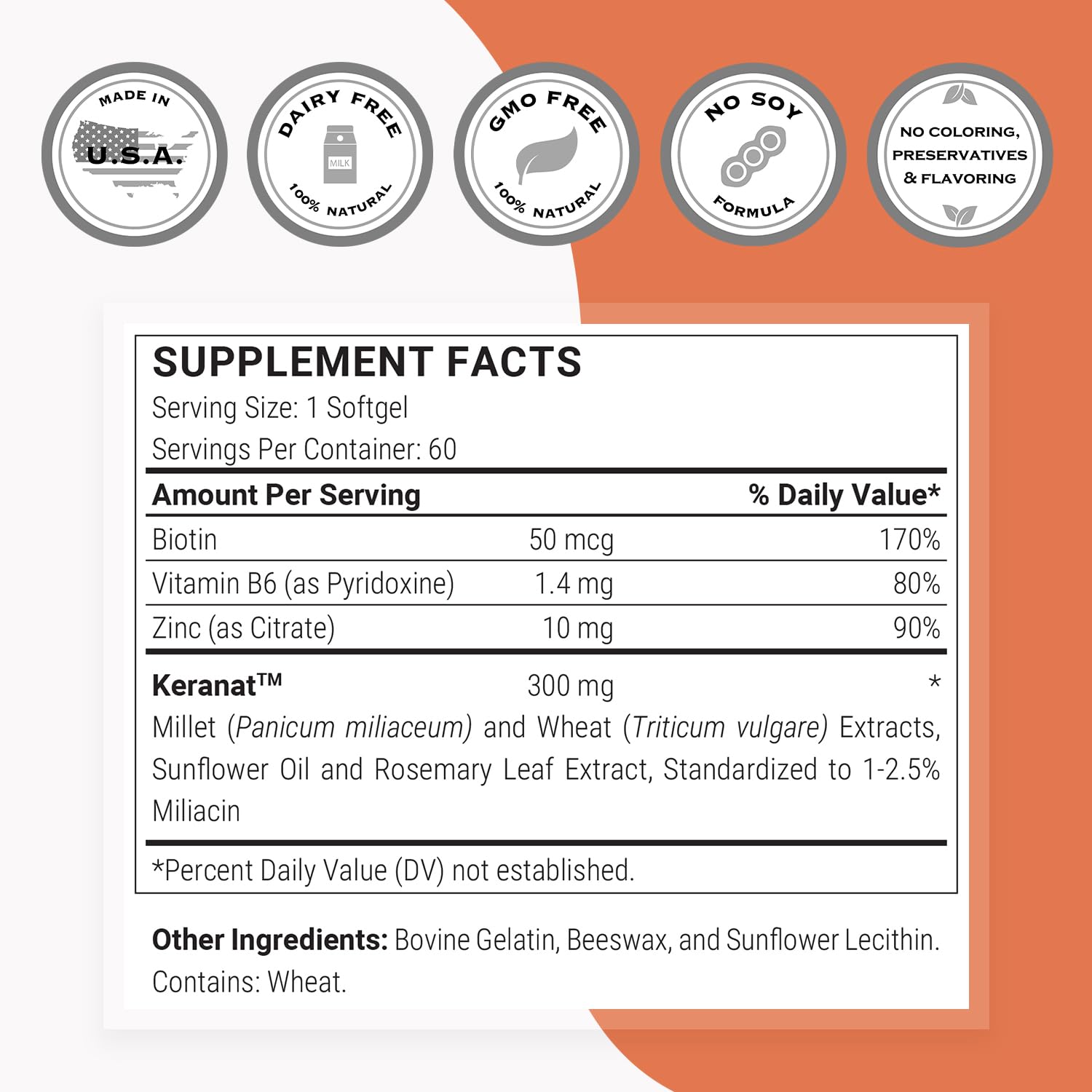 Supersmart - Keranat (Advanced Formula with Biotin) - Hair Supplement for Volume & Growth - Hair Loss Vitamins | Non-GMO & Gluten Free - 60 Softgels - Image 4