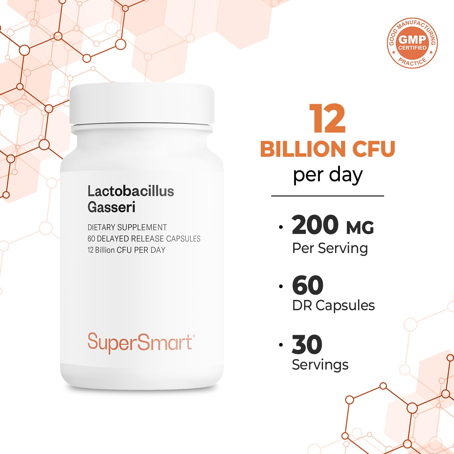 Supersmart - Lactobacillus Gasseri 12 Billion CFU per Day - Probiotic Supplement | Non-GMO & Gluten Free - 60 DR Capsules (Delayed Release) - Image 5