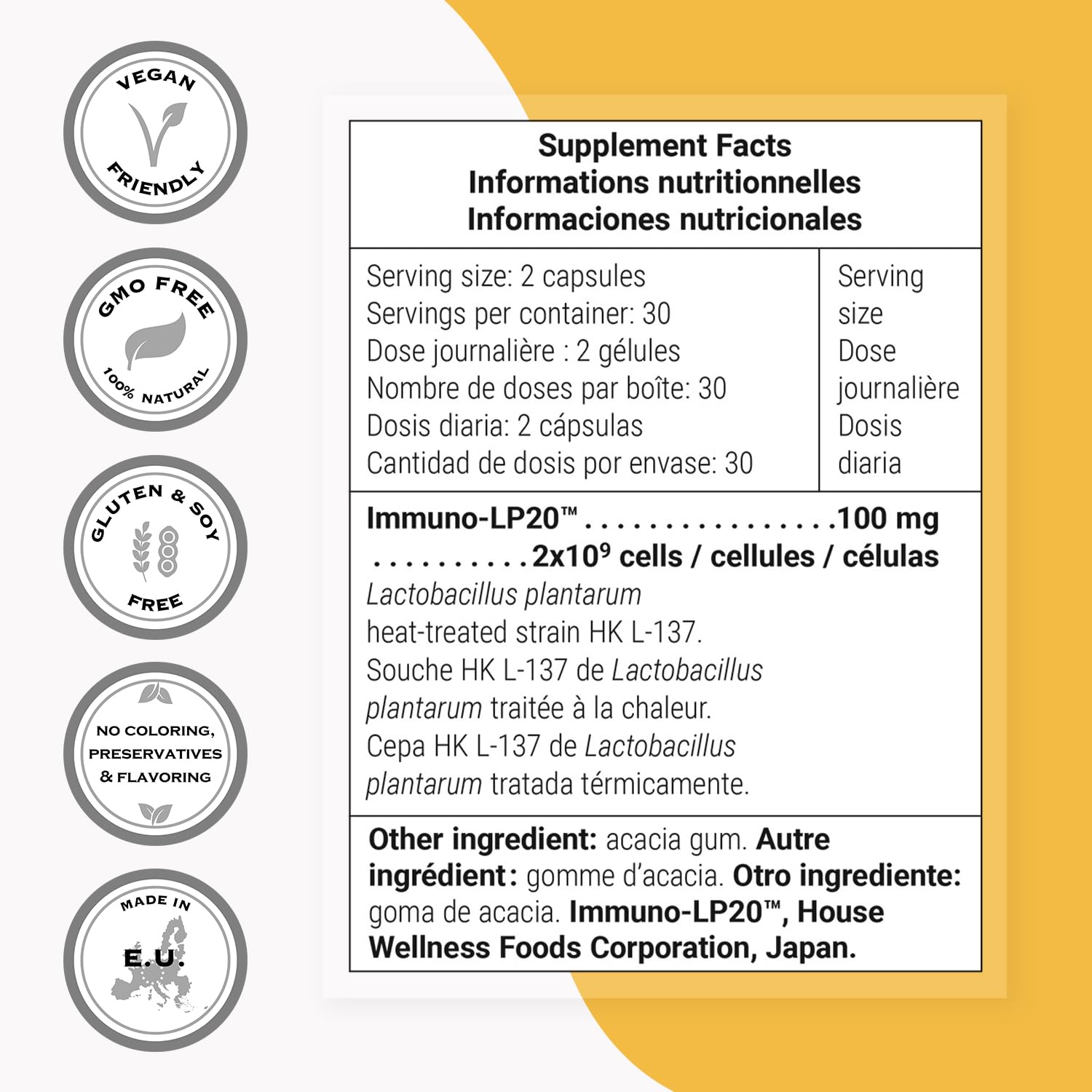 Supersmart - Lactobacillus Plantarum PostBiotic 20 Billion CFU per Day (Immuno-LP20) - Heat-Treated Probiotic Supplement | Non-GMO & Gluten Free - 60 Vegetarian Capsules - Image 4