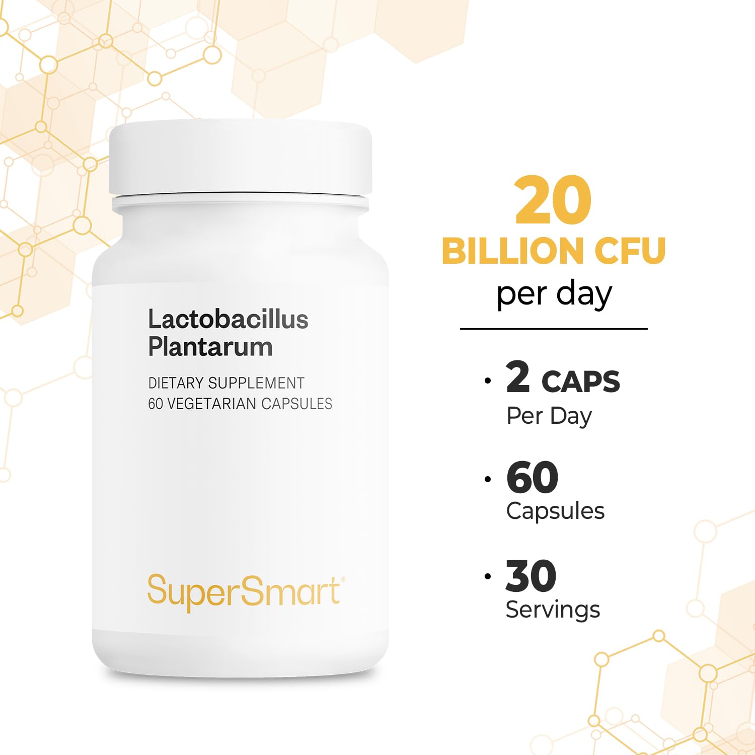 Supersmart - Lactobacillus Plantarum PostBiotic 20 Billion CFU per Day (Immuno-LP20) - Heat-Treated Probiotic Supplement | Non-GMO & Gluten Free - 60 Vegetarian Capsules - Image 5