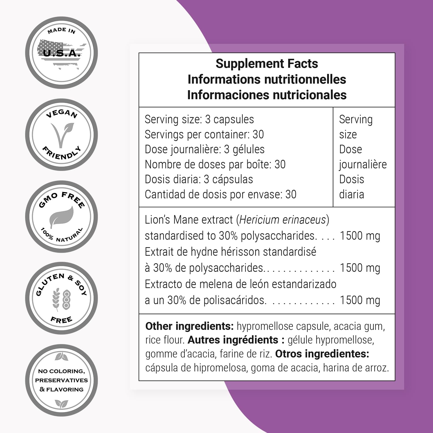 Supersmart - Lion's Mane 1500mg per Day (High Strength) - 30% Polysaccharides - Lion's Mane Extract 8:1 - Hericium Erinaceus Mushroom Supplement | Non-GMO & Gluten Free - 90 Vegetarian Capsules - Image 4