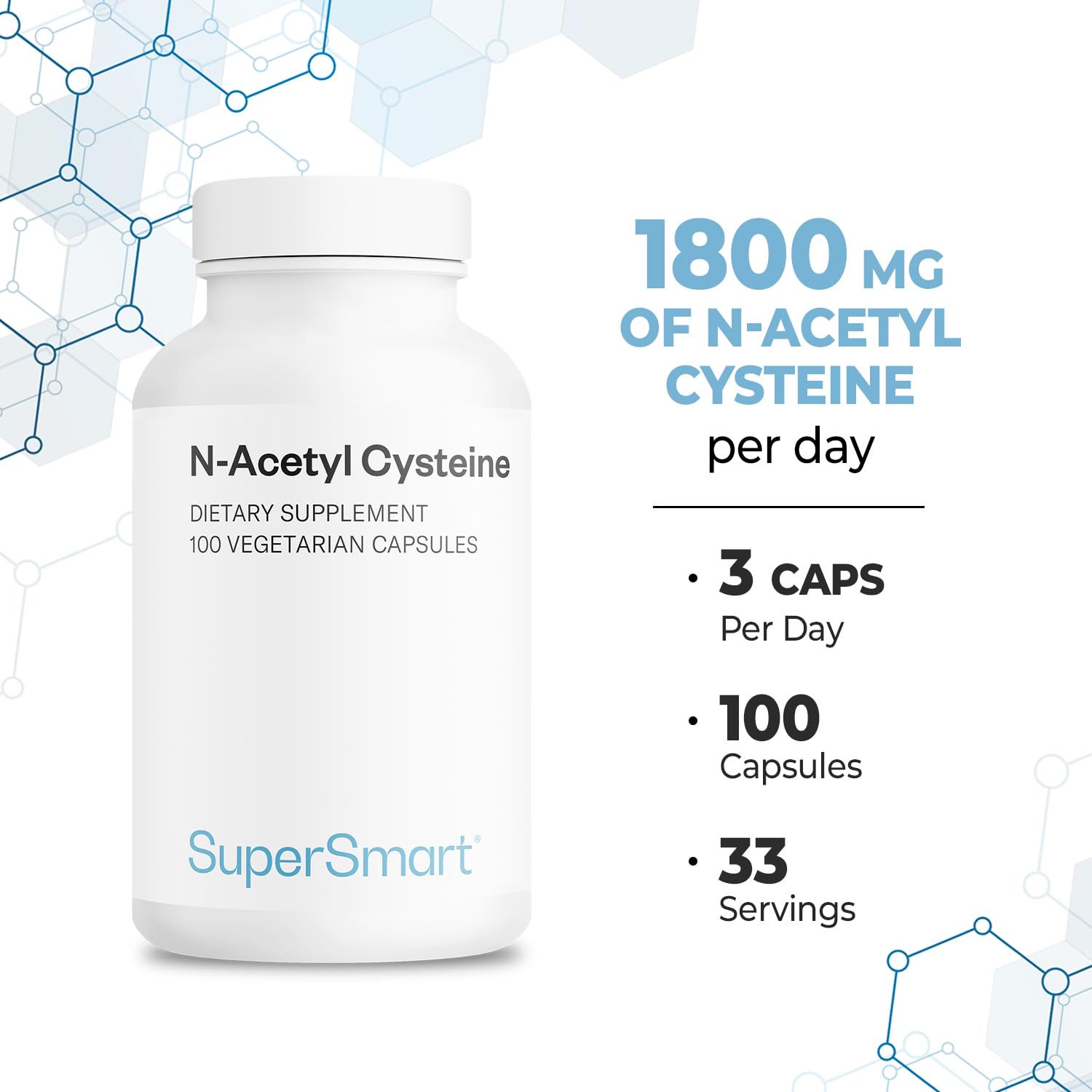 Supersmart - NAC N-Acetyl Cysteine 1800 mg Per Day - Amino Acids - Antioxiddants & Anti Aging Supplement - Glutathione Precursor | Non-GMO & Gluten Free - 100 Vegetarian Capsules - Image 5