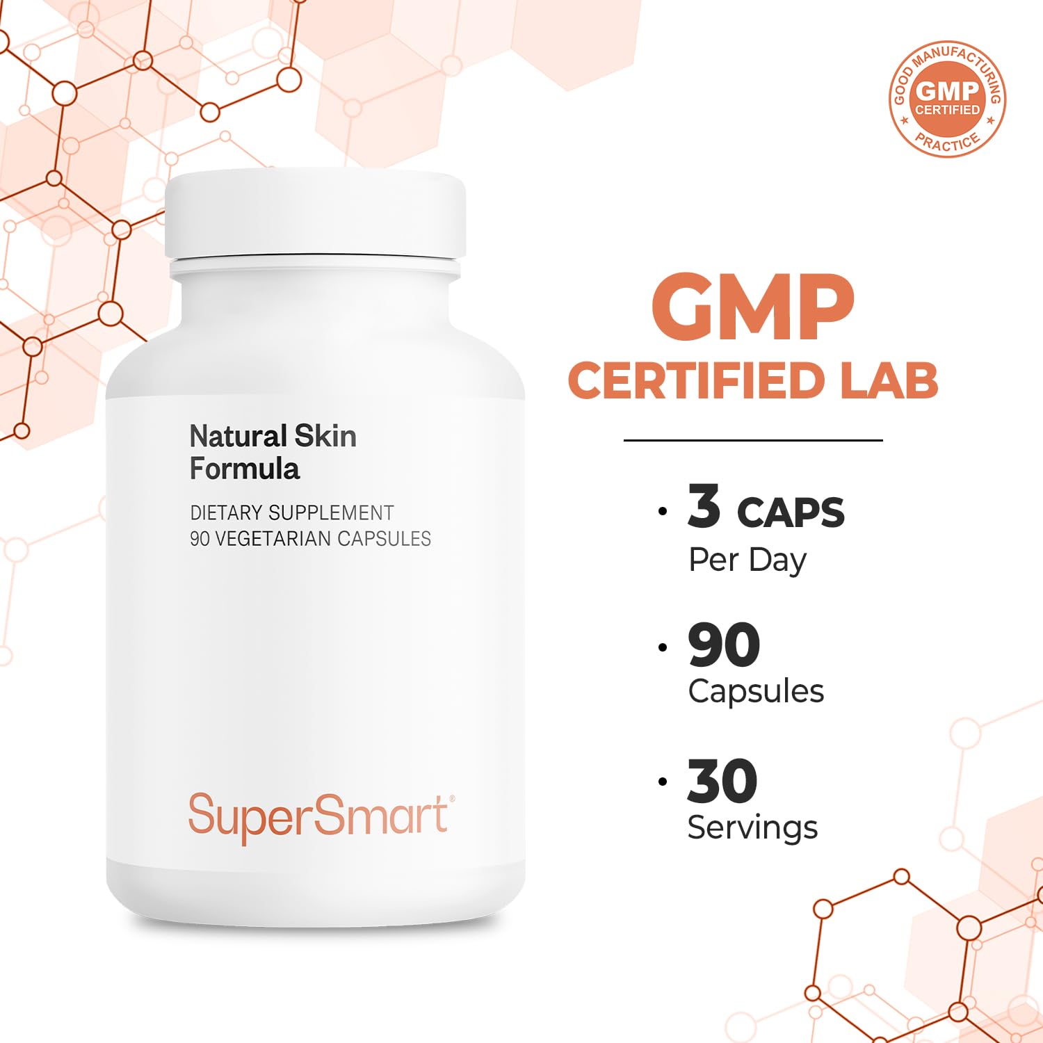SuperSmart - Natural Skin Formula (High Potency) - with Hyaluronic Acid, Collagen, Elastin, Ceramides, Silica - Skin Hydration & Elasticity | Non-GMO - 90 Vegetarian Capsules - Image 5