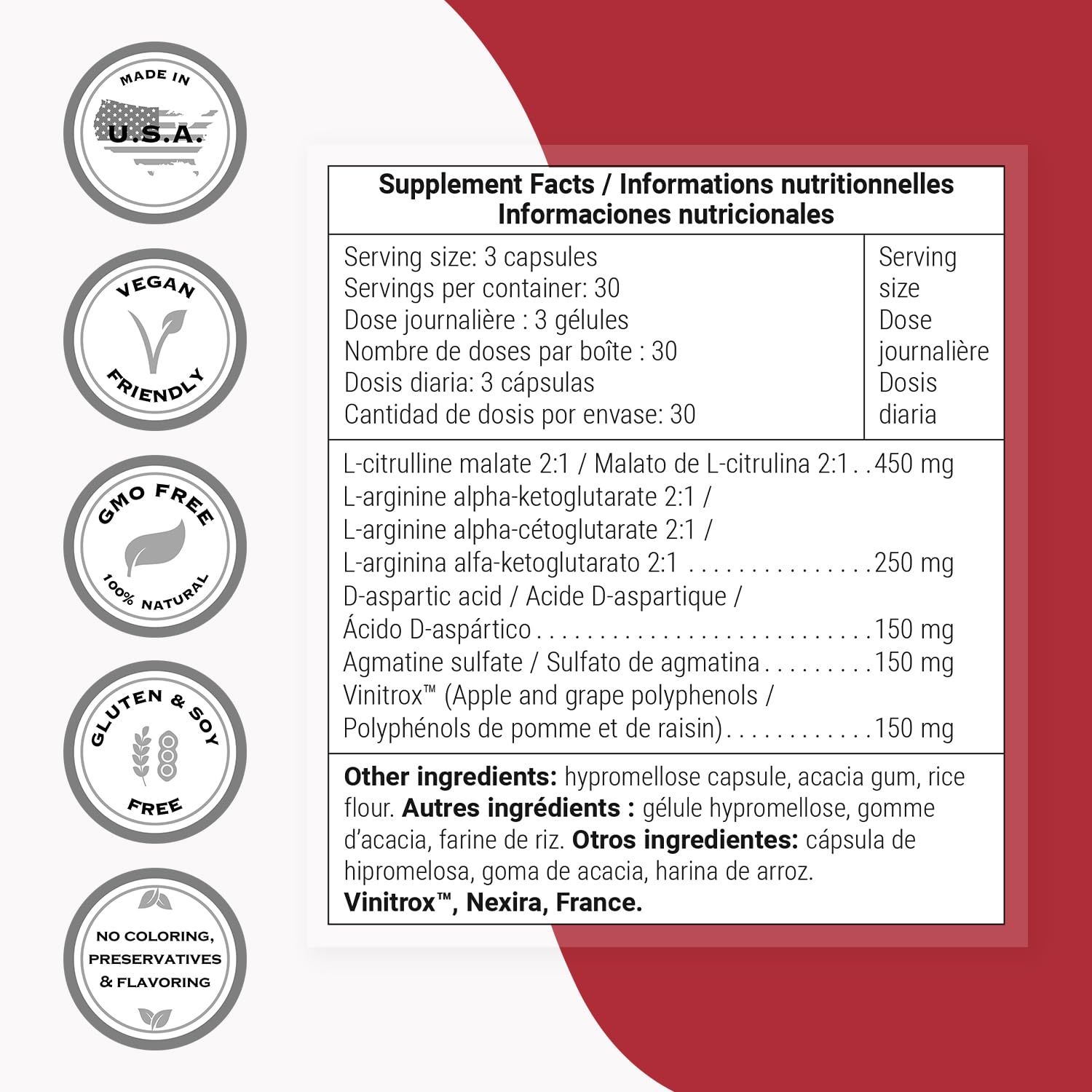 Supersmart - Nitric Oxide Formula (Advanced Formula) - with L-Citrulline Malate, L-Arginine AAKG, Vinitrox - Nitric Oxide Supplement for Men & Women | Non-GMO & Gluten Free - 90 Vegetarian Capsules - Image 4