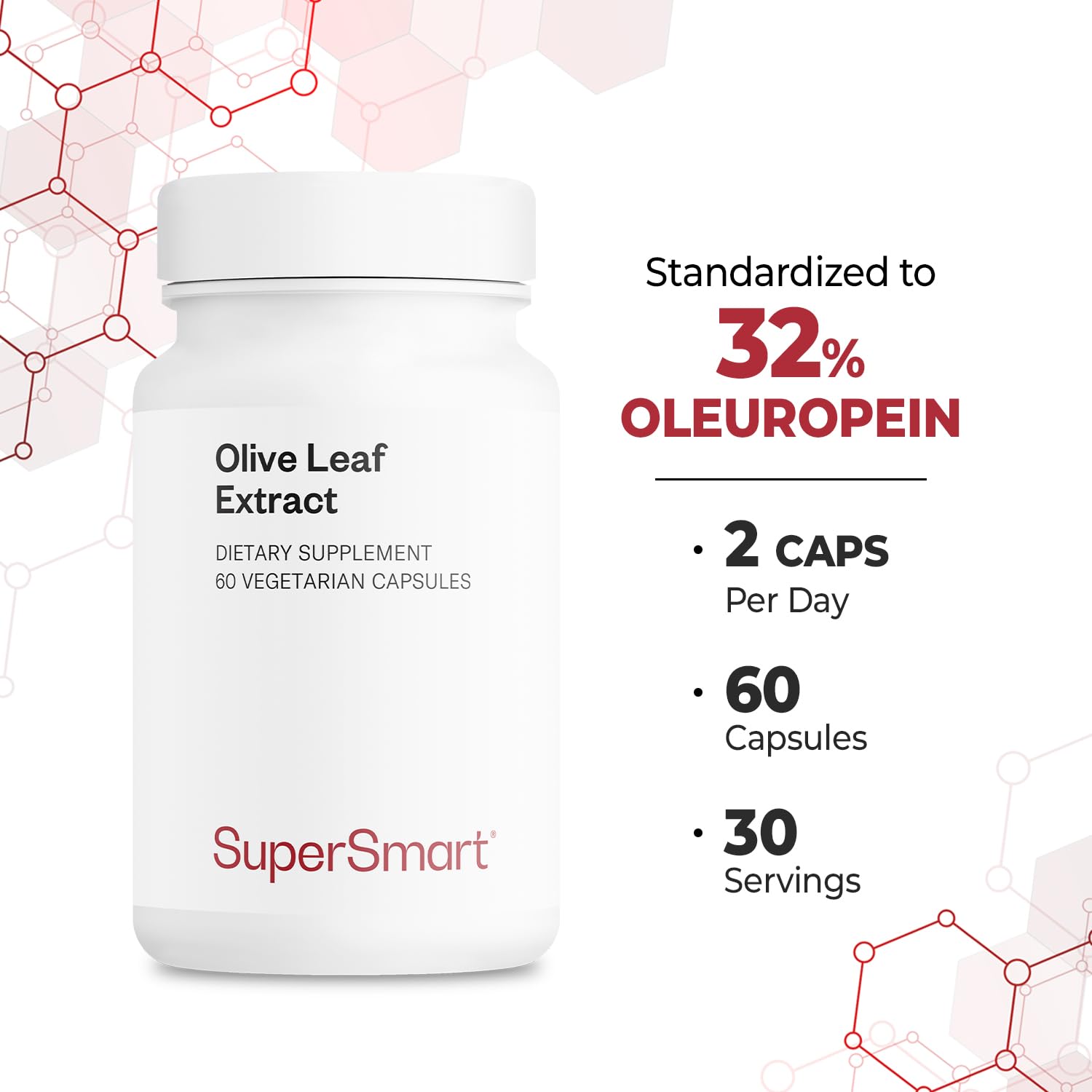 Supersmart Olive Leaf Extract (Patented) - Highly Bioavailable & Water Soluble - Oleuropein 32% Supplement | Non-GMO & Gluten Free - 60 Vegetarian Capsules - Image 5