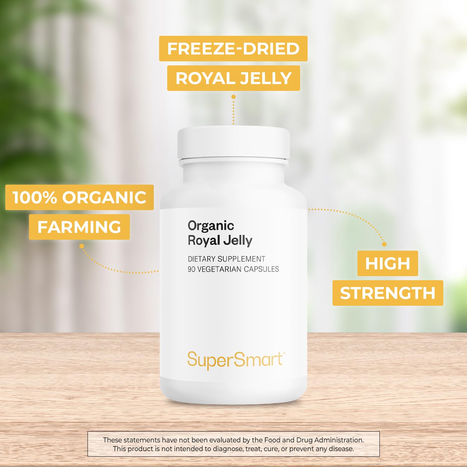 Supersmart - Organic Royal Jelly 300mg per Day (High Strength 4% 10-HDA) - Freeze-Dried Fresh Royal Jelly Supplement | Non-GMO & Gluten Free - 90 Vegetarian Capsules - Image 3
