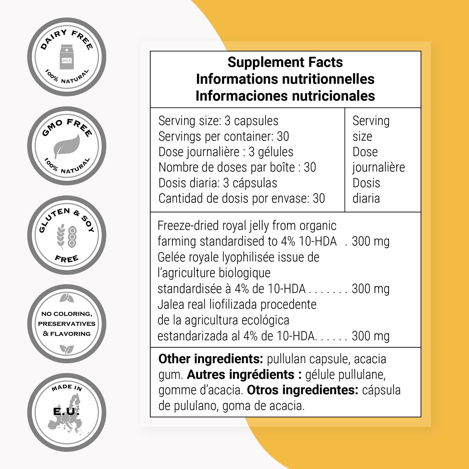 Supersmart - Organic Royal Jelly 300mg per Day (High Strength 4% 10-HDA) - Freeze-Dried Fresh Royal Jelly Supplement | Non-GMO & Gluten Free - 90 Vegetarian Capsules - Image 4