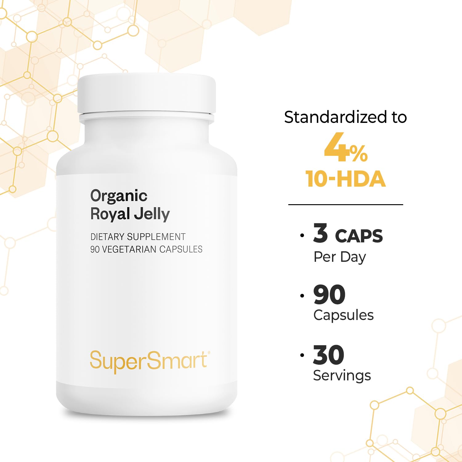 Supersmart - Organic Royal Jelly 300mg per Day (High Strength 4% 10-HDA) - Freeze-Dried Fresh Royal Jelly Supplement | Non-GMO & Gluten Free - 90 Vegetarian Capsules - Image 5