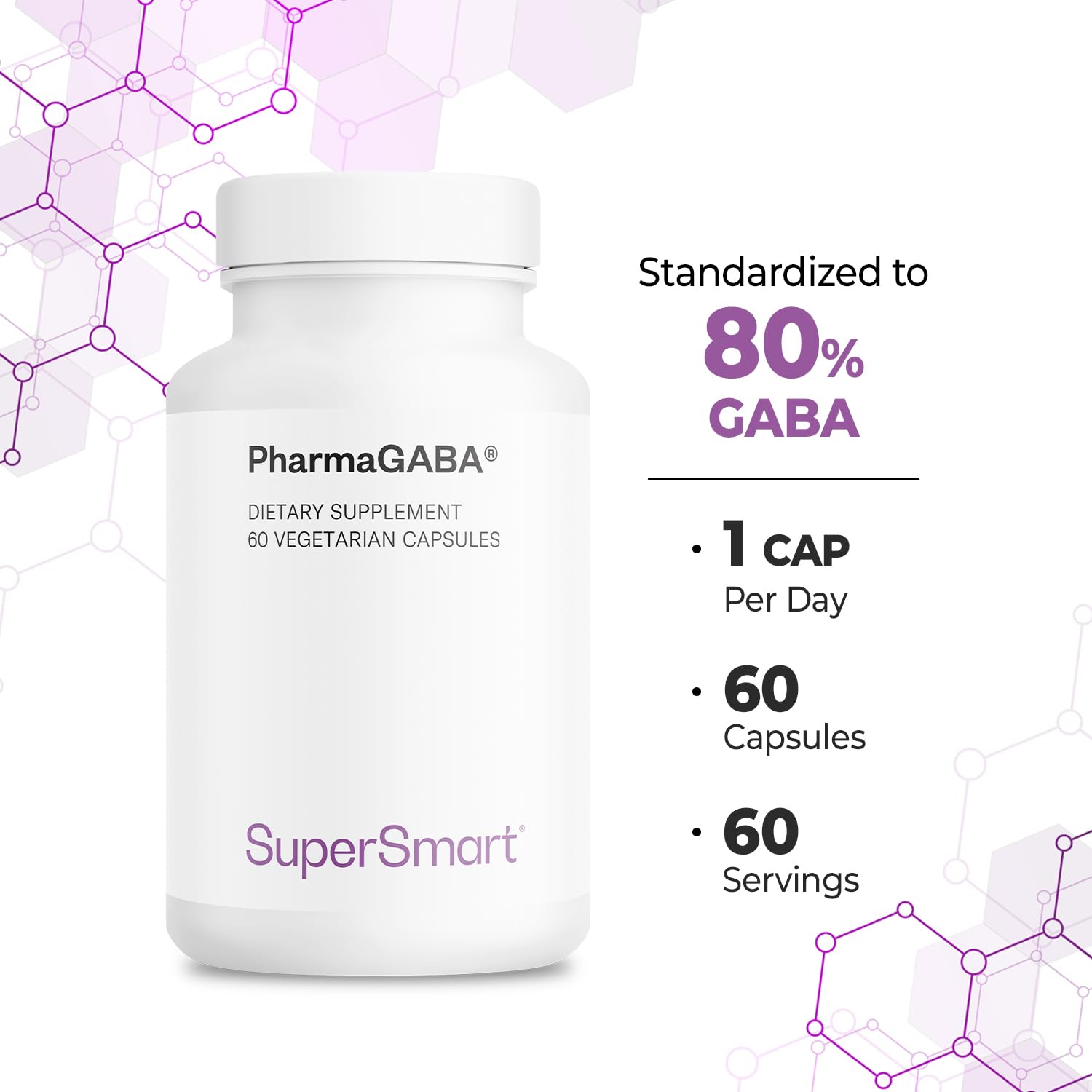 Supersmart - Pharma GABA 125mg per Day (Patented & Highly Bioavailable) - Natural Gamma Aminobutyric Acid GABA Supplement | Non-GMO & Gluten Free - 60 Vegetarian Capsules - Image 5