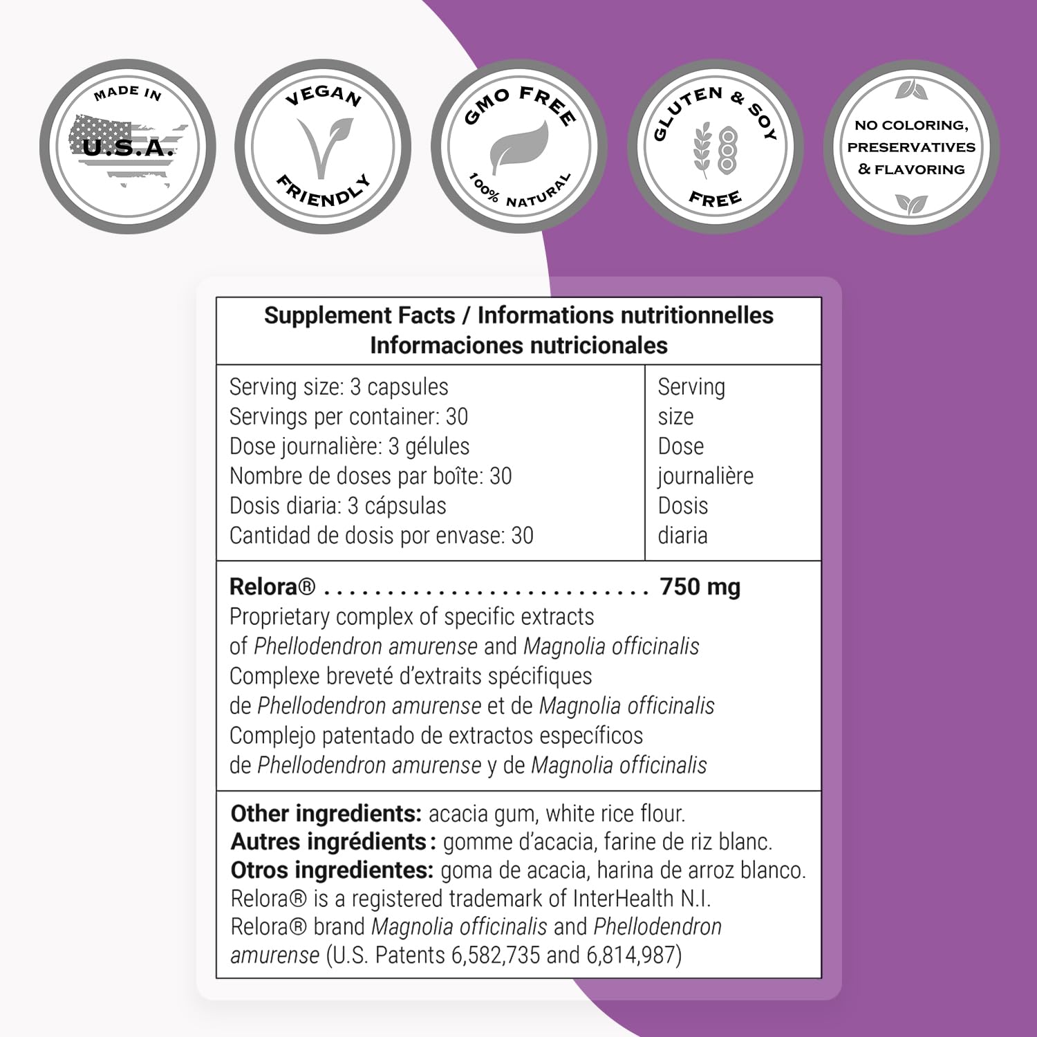SuperSmart Relora 750mg per Day - Magnolia Officinalis & Phellodendron Amurense Extract Supplement | Non-GMO & Gluten Free - 90 Vegetarian Capsules - Image 5