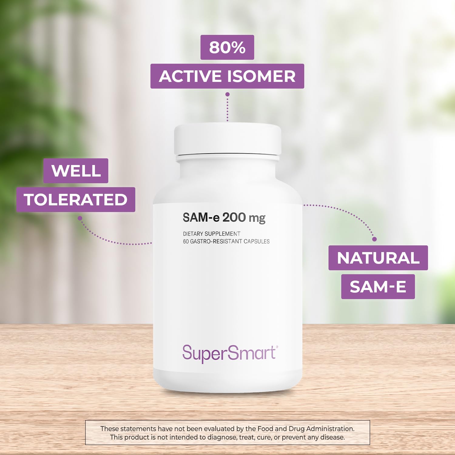 Supersmart SAM-e 200mg (80% Active Isomer S,S) - Advanced S-Adenosyl Methionine SAM-e Supplement | Non-GMO & Gluten Free - 60 DR Capsules - Image 3