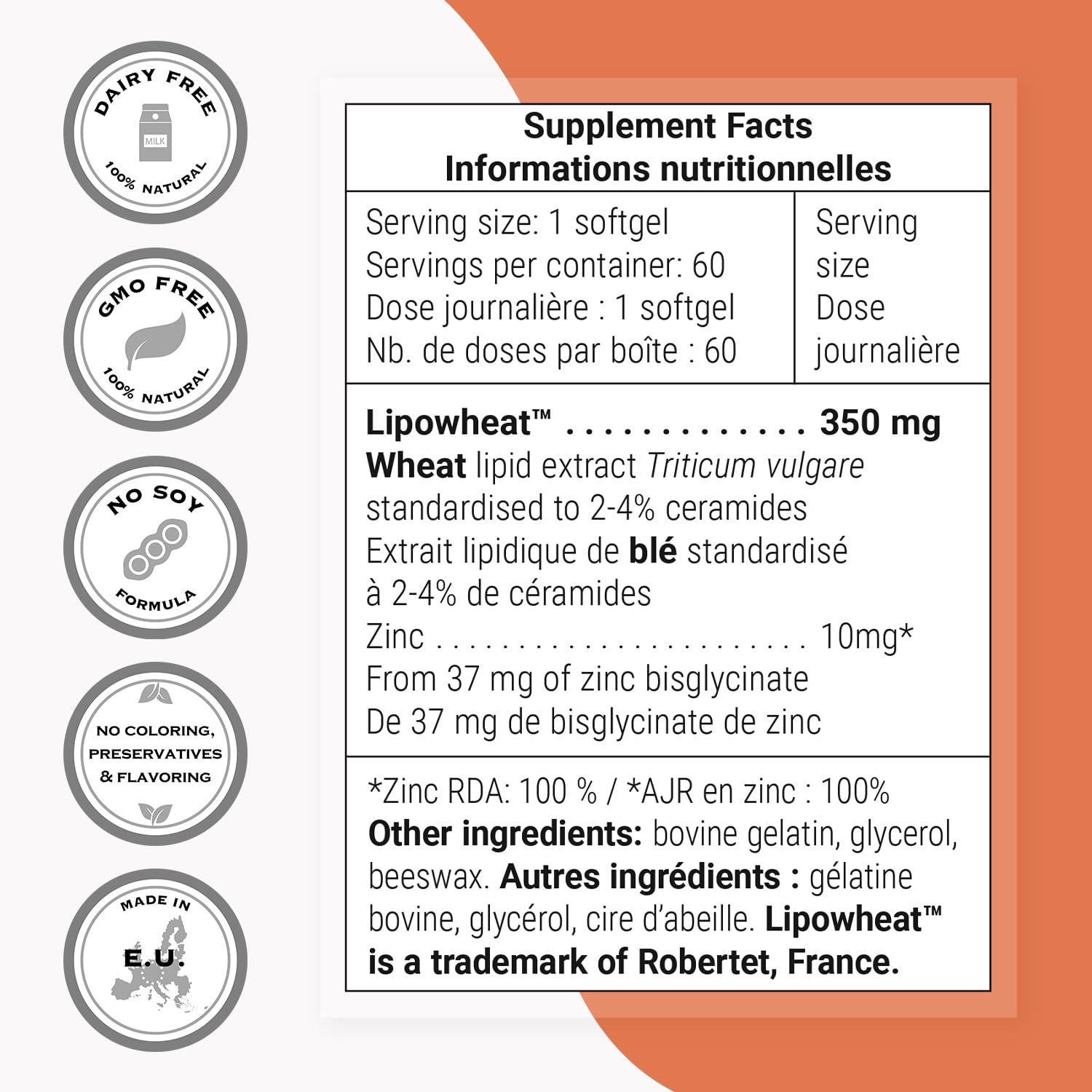 SuperSmart Skin Ceramides (Patented) - with Wheat Ceramides, Zinc - LipoWheat Phytoceramides Supplement - Skin Hydration & Protection | Non-GMO - 60 Softgels - Image 4
