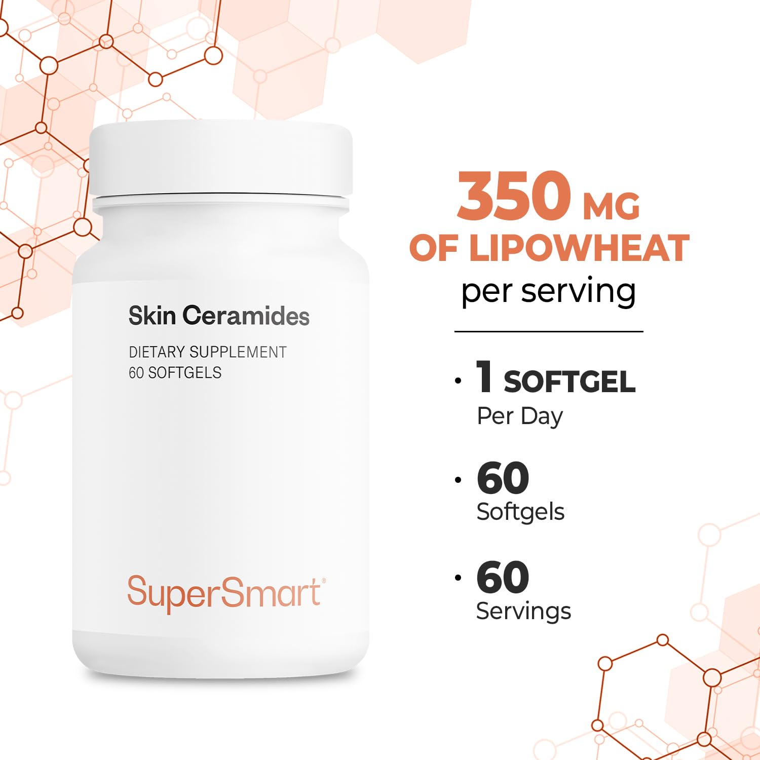 SuperSmart Skin Ceramides (Patented) - with Wheat Ceramides, Zinc - LipoWheat Phytoceramides Supplement - Skin Hydration & Protection | Non-GMO - 60 Softgels - Image 5
