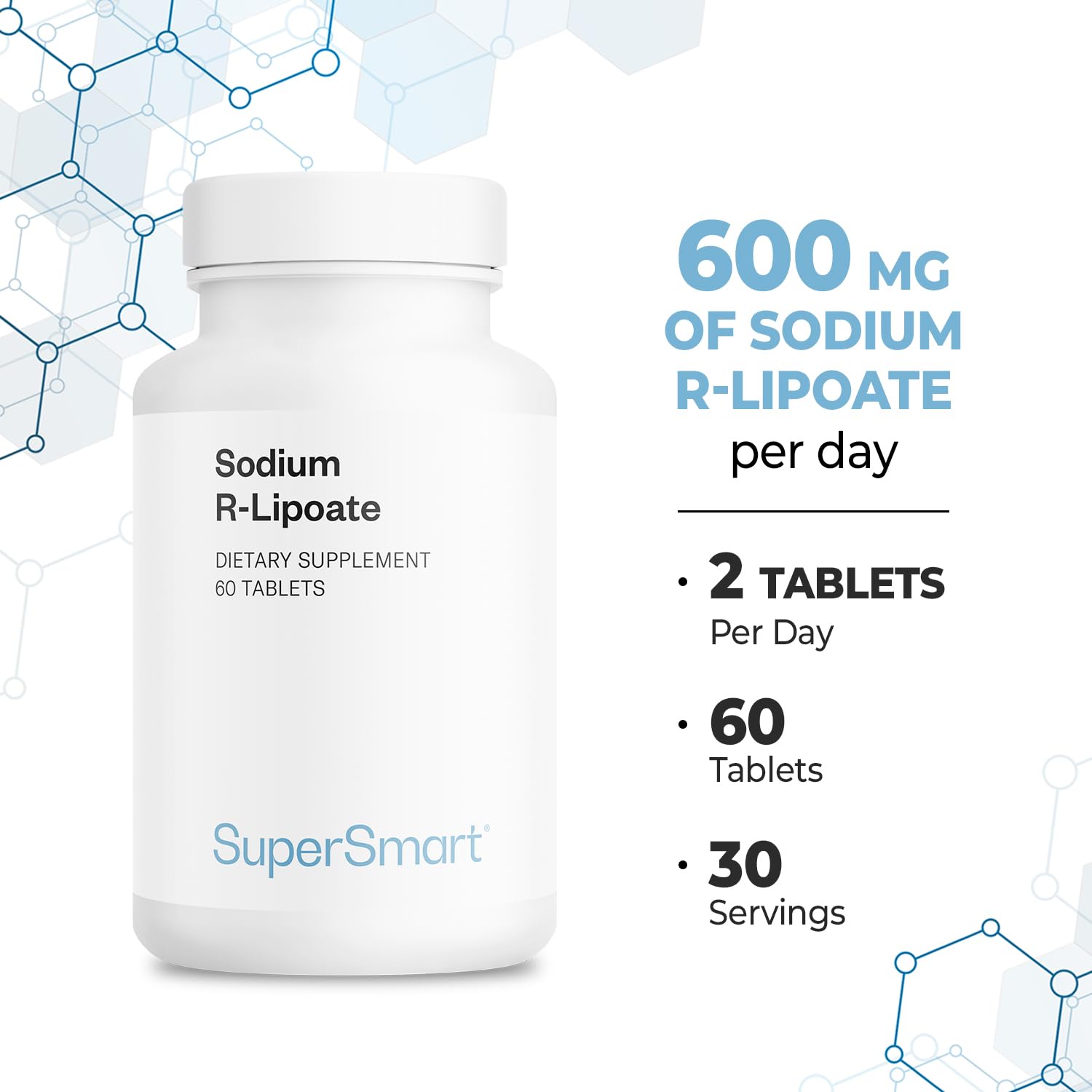 Supersmart - Sodium R-Lipoate 600mg per Day (R-Alpha Lipoic Acid) - Antioxidant Supplement | Non-GMO & Gluten Free - 60 Tablets - Image 5