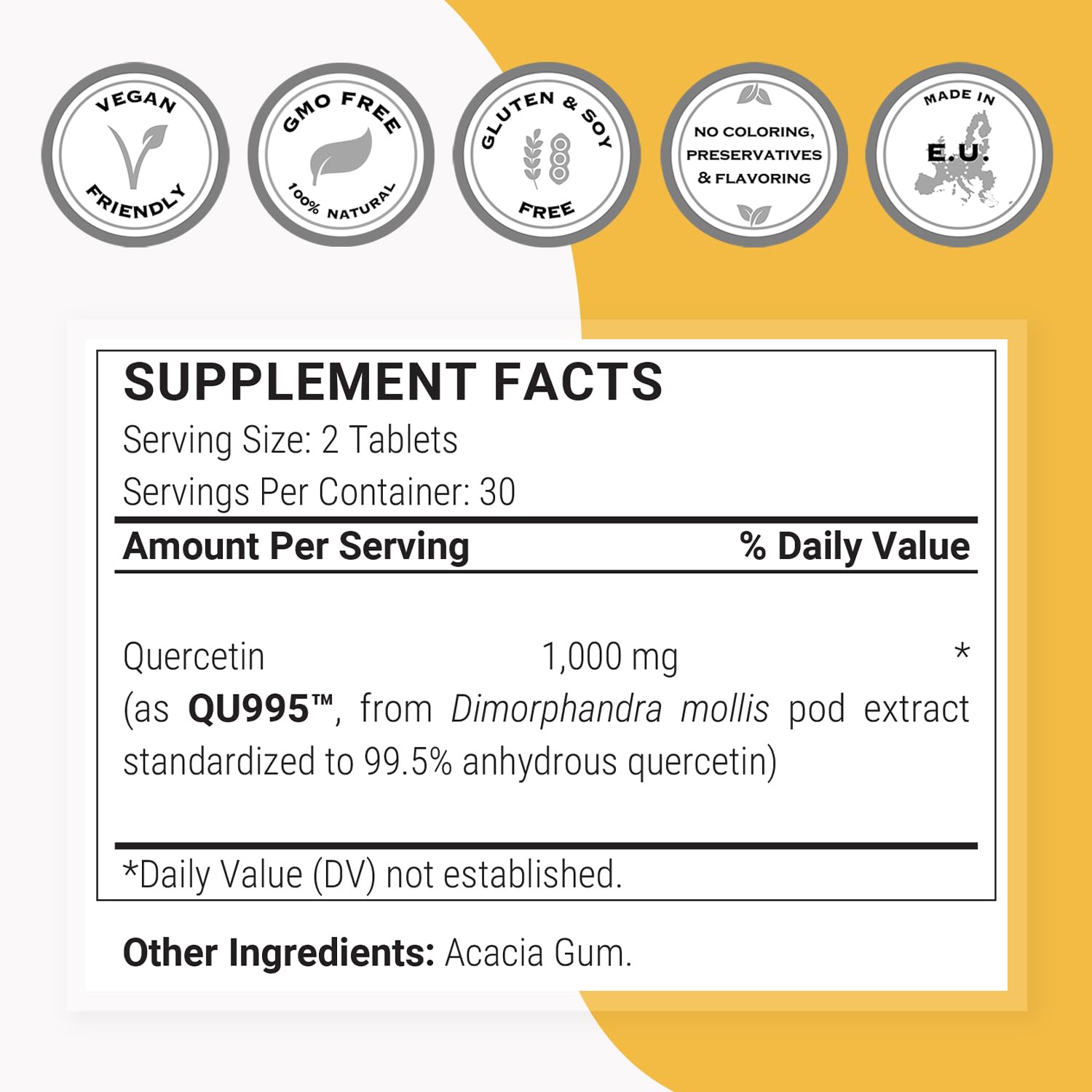 Supersmart - Super Quercetin 1000mg per Day (Patented QU995) - High Purity Quercetin Supplement - Natural Bioflavonoids | Non-GMO & Gluten Free - 60 Tablets - Image 4